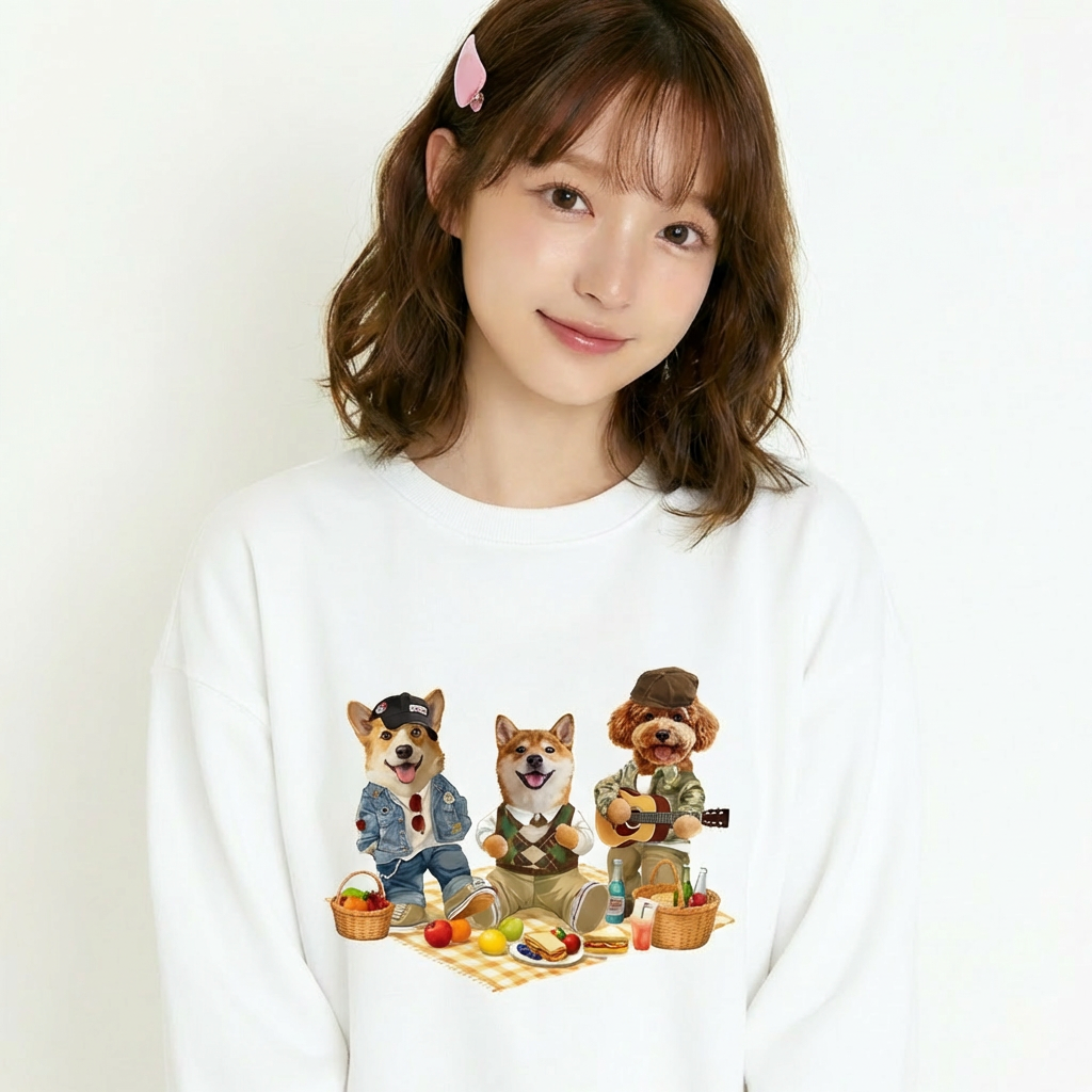 カスタムフワモコ部  トレーナー  ピクニック 3頭デザイン26123-4