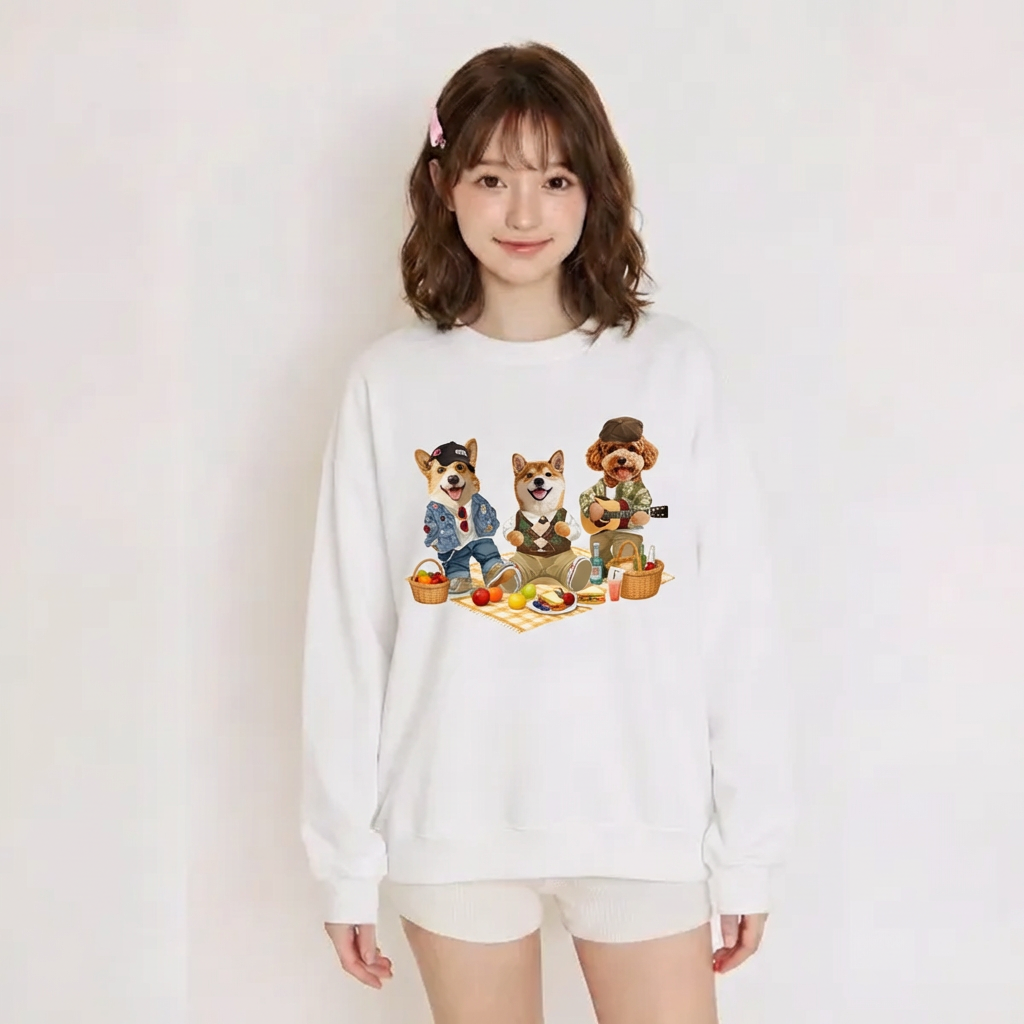 カスタムフワモコ部  トレーナー  ピクニック 3頭デザイン26123-4