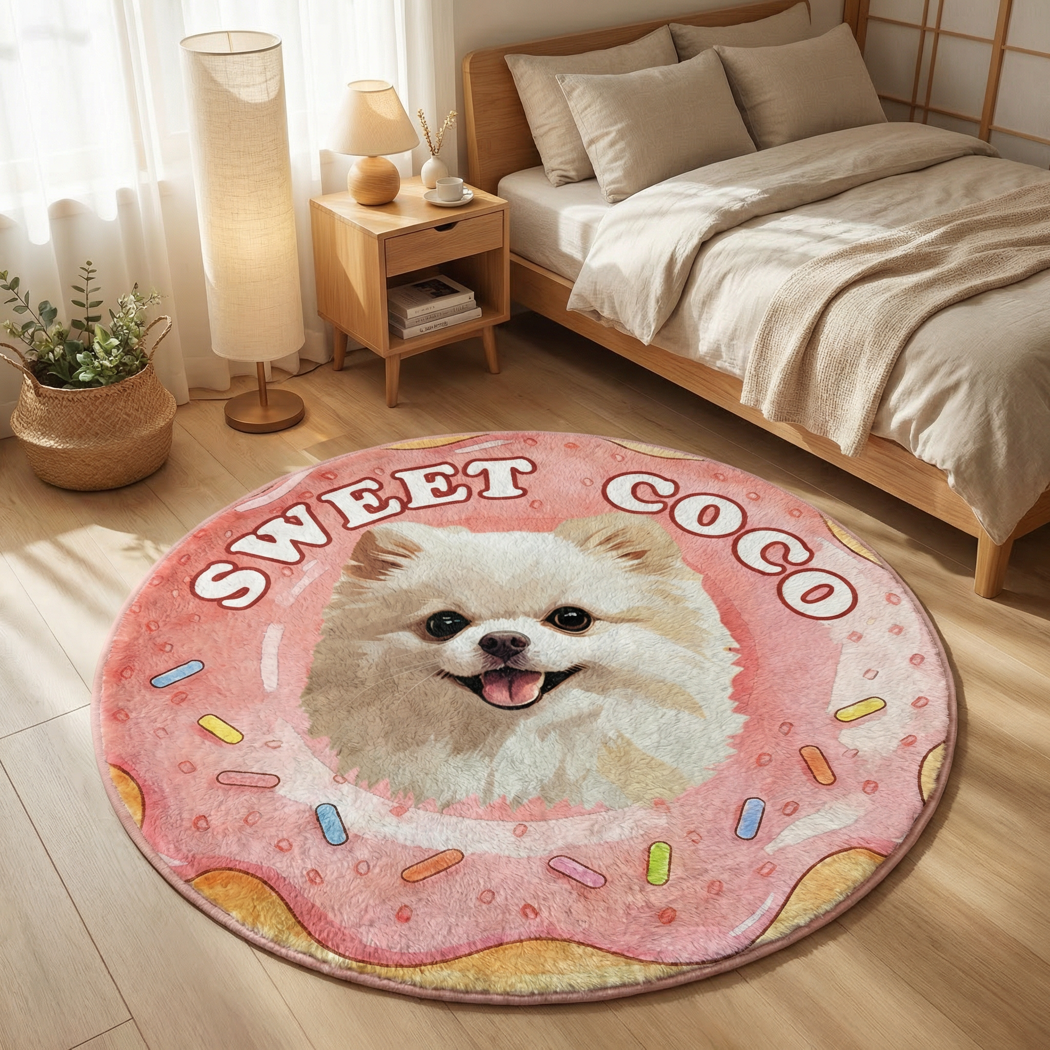 カスタムフワモコ部  ラグマット 円形  【1頭デザイン】26128-1