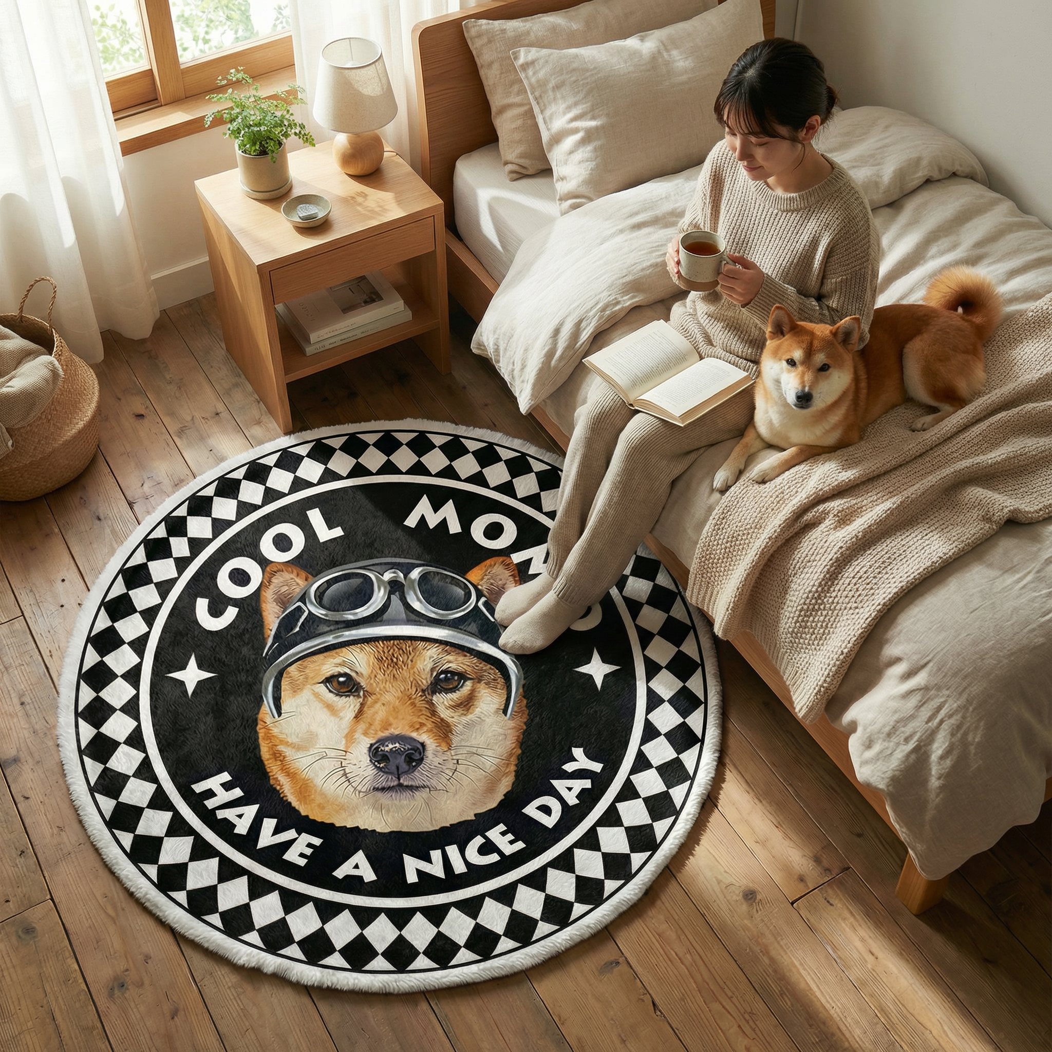 カスタムフワモコ部  ラグマット 円形  【1頭デザイン】26128-3