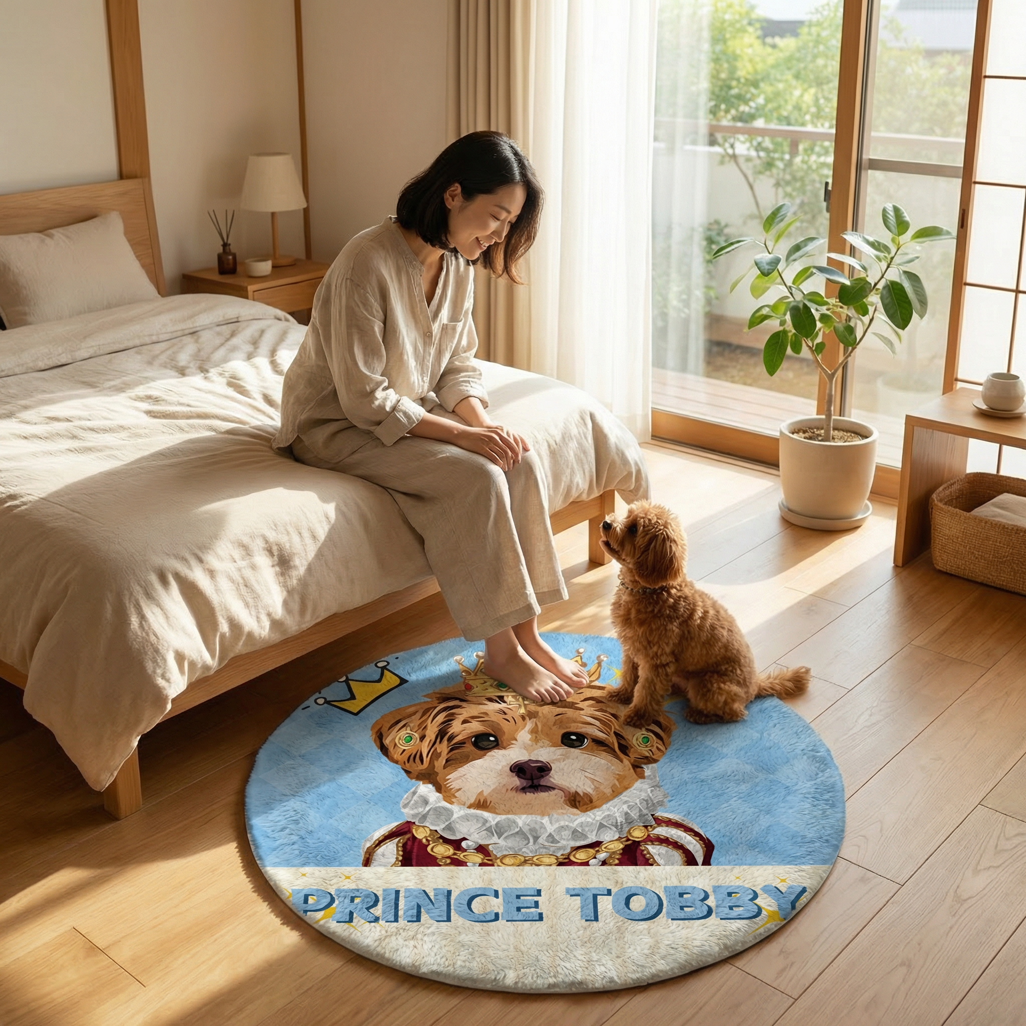 カスタムフワモコ部  ラグマット 円形  【1頭デザイン】26129-8