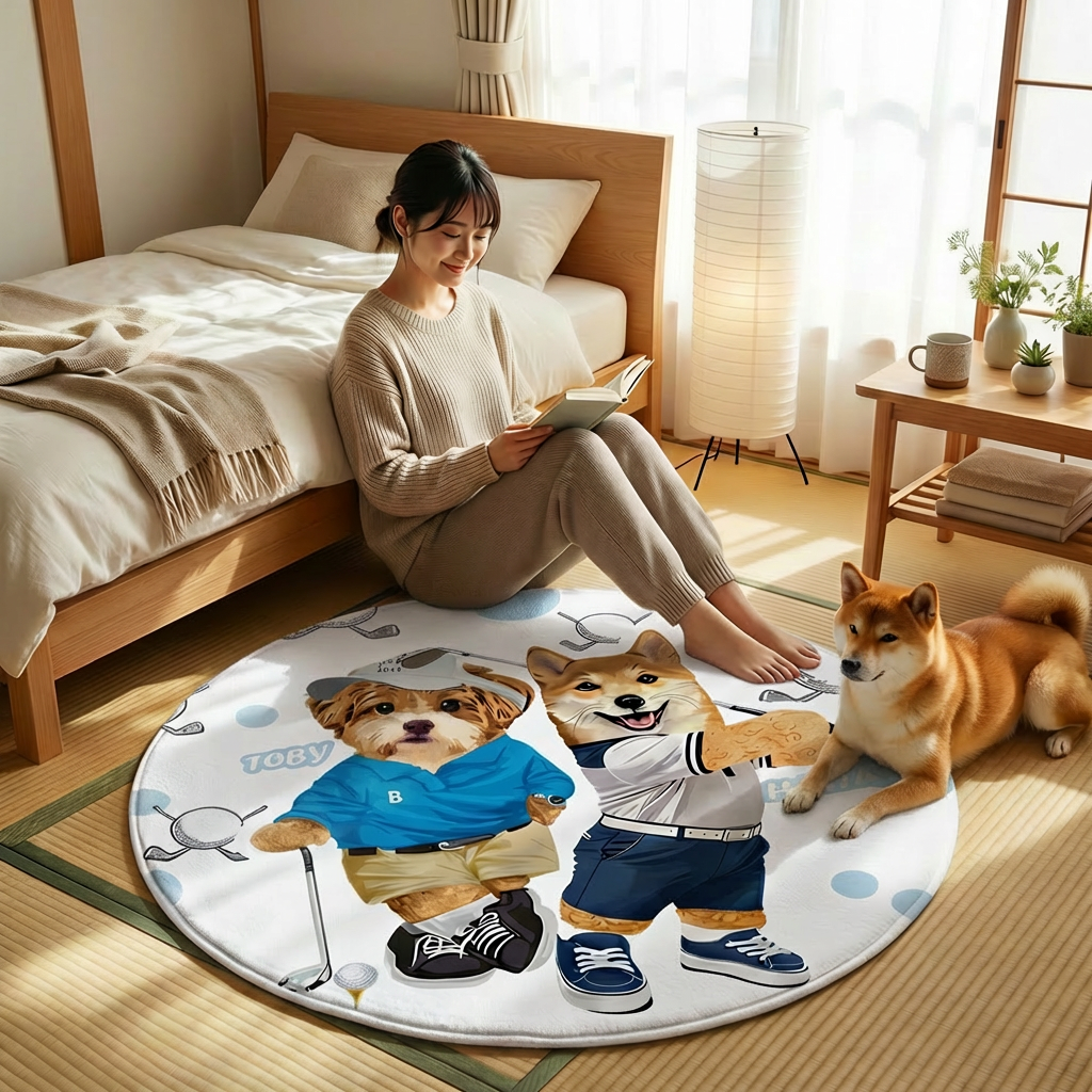 カスタムフワモコ部  ラグマット 円形  【2頭デザイン】26129-11