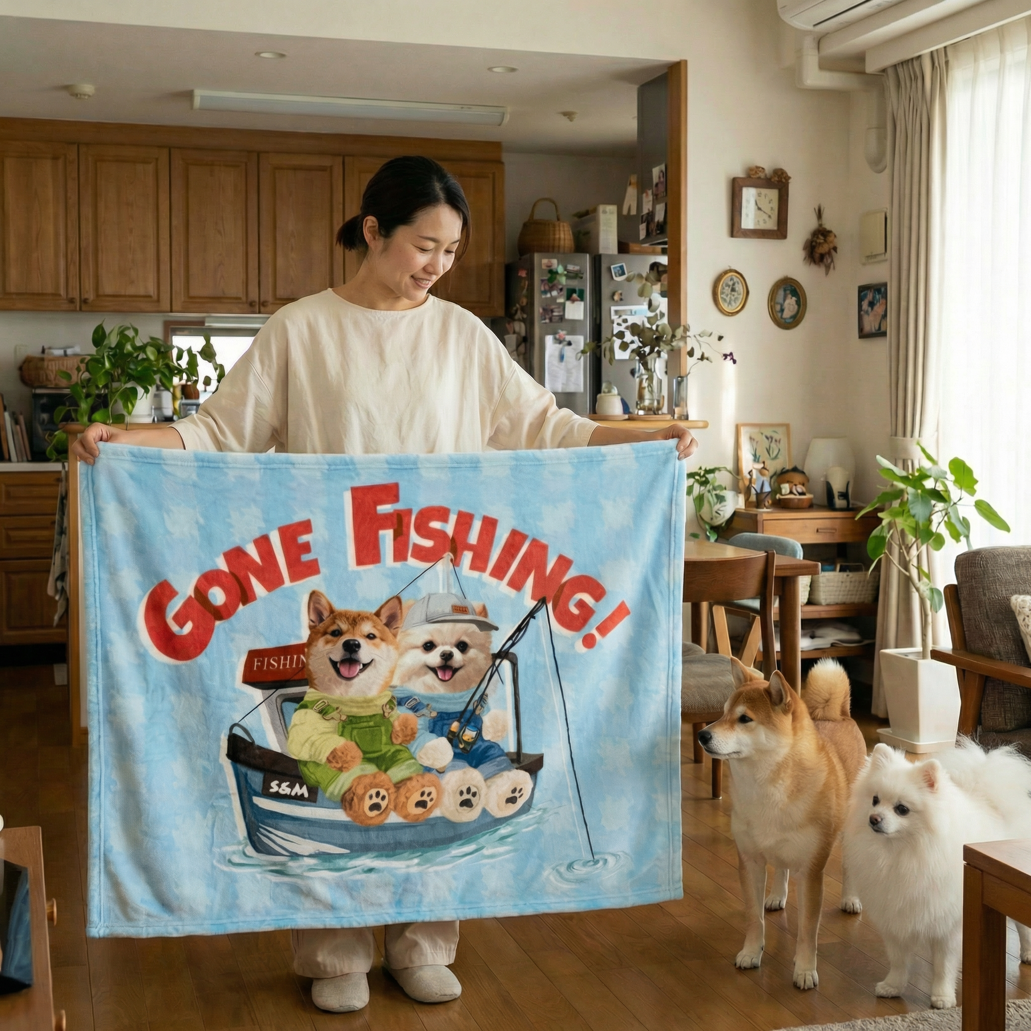 カスタムフワモコ部 　膝掛け ひざ掛け   【2頭デザイン】26131-3