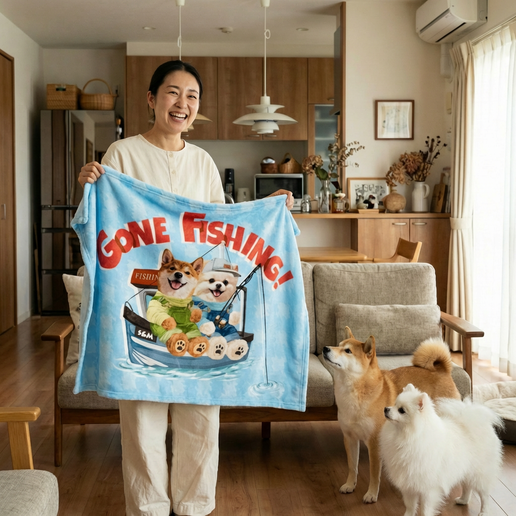 カスタムフワモコ部 　膝掛け ひざ掛け   【2頭デザイン】26131-3