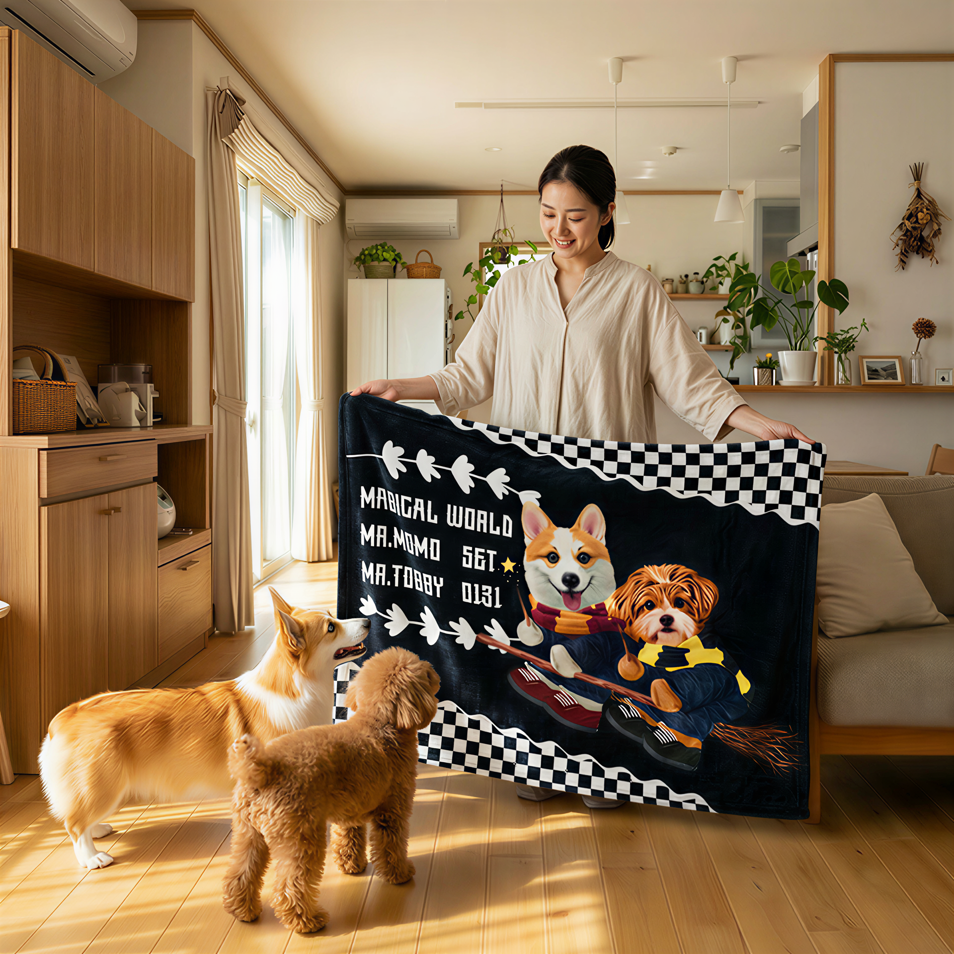 カスタムフワモコ部 　膝掛け ひざ掛け   【2頭デザイン】26131-4