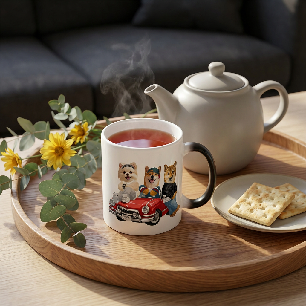 カスタムフワモコ部 　色が変わるマグカップ   【3頭デザイン】260205-11