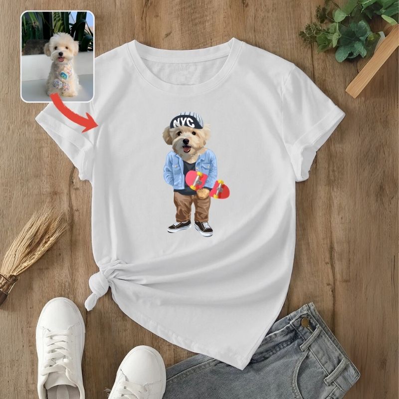 カスタムFluffyClub プレミアムTシャツ スケボー １頭デザイン #250128-8