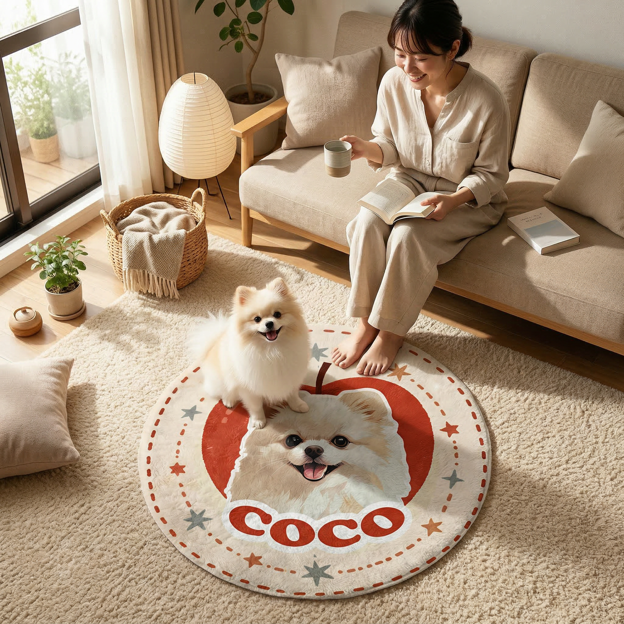 カスタムフワモコ部  ラグマット 円形  【1頭デザイン】260318-3