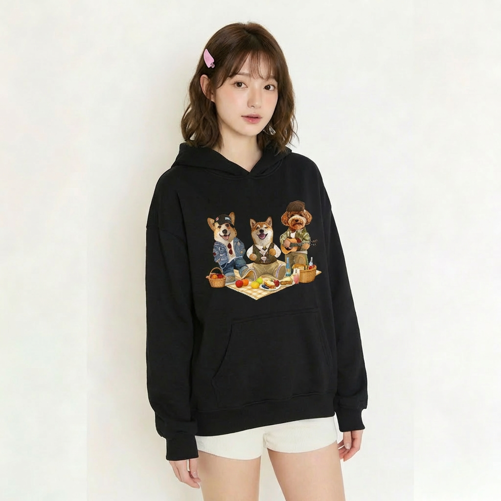 カスタムフワモコ部  パーカー  ピクニック 3頭デザイン26123-5