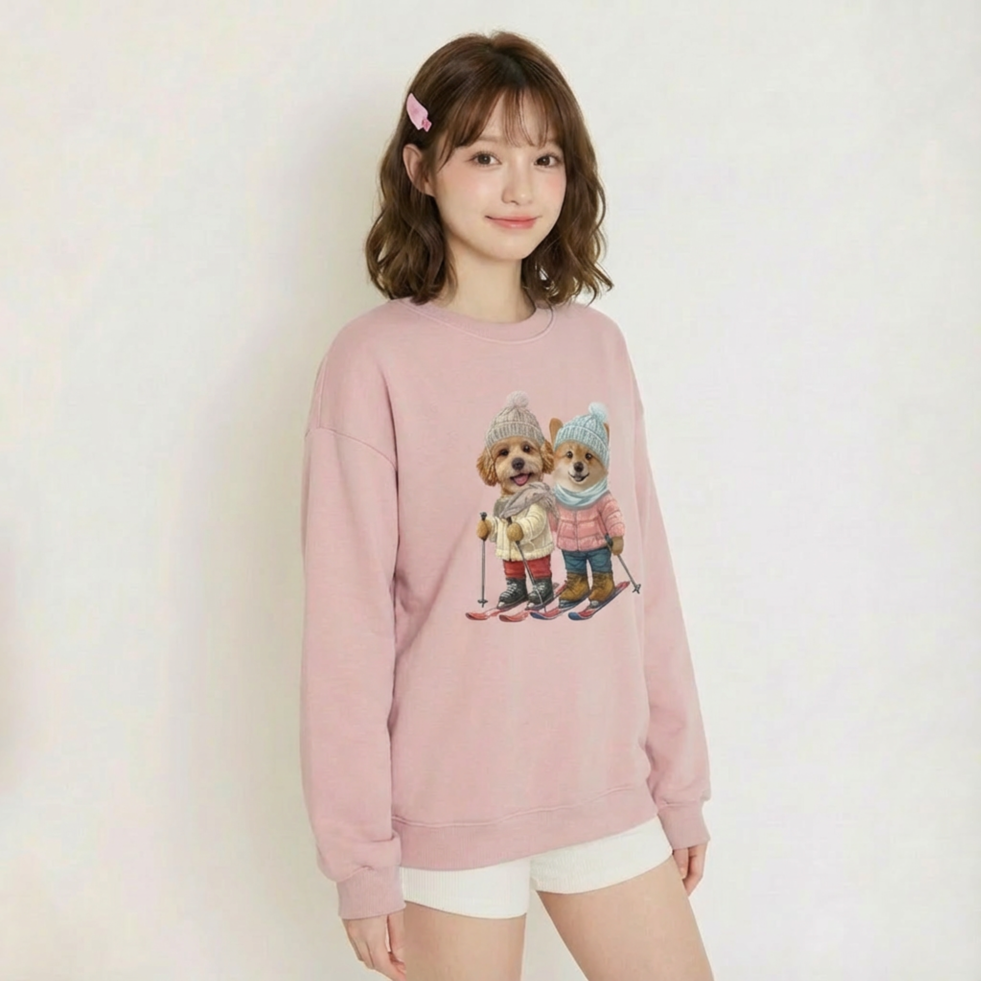 カスタムフワモコ部 　トレーナー   Girls skiing    2頭デザイン251218-9
