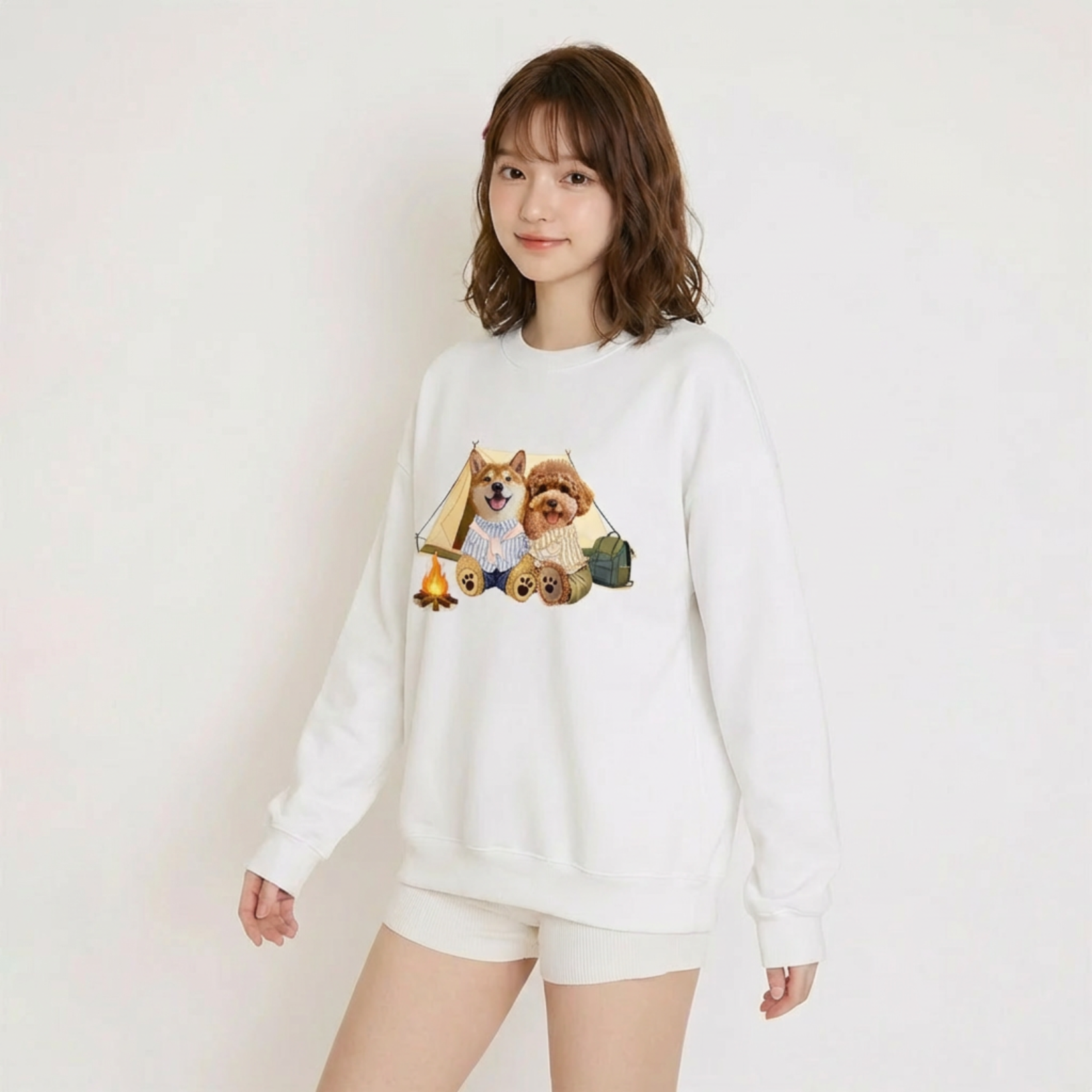 カスタムフワモコ部  トレーナー  キャンプ 2頭デザイン26121-3