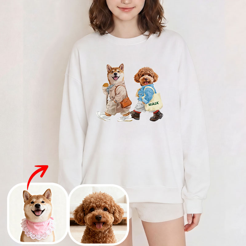 カスタムフワモコ部  トレーナー  walk  2頭デザイン26121-2