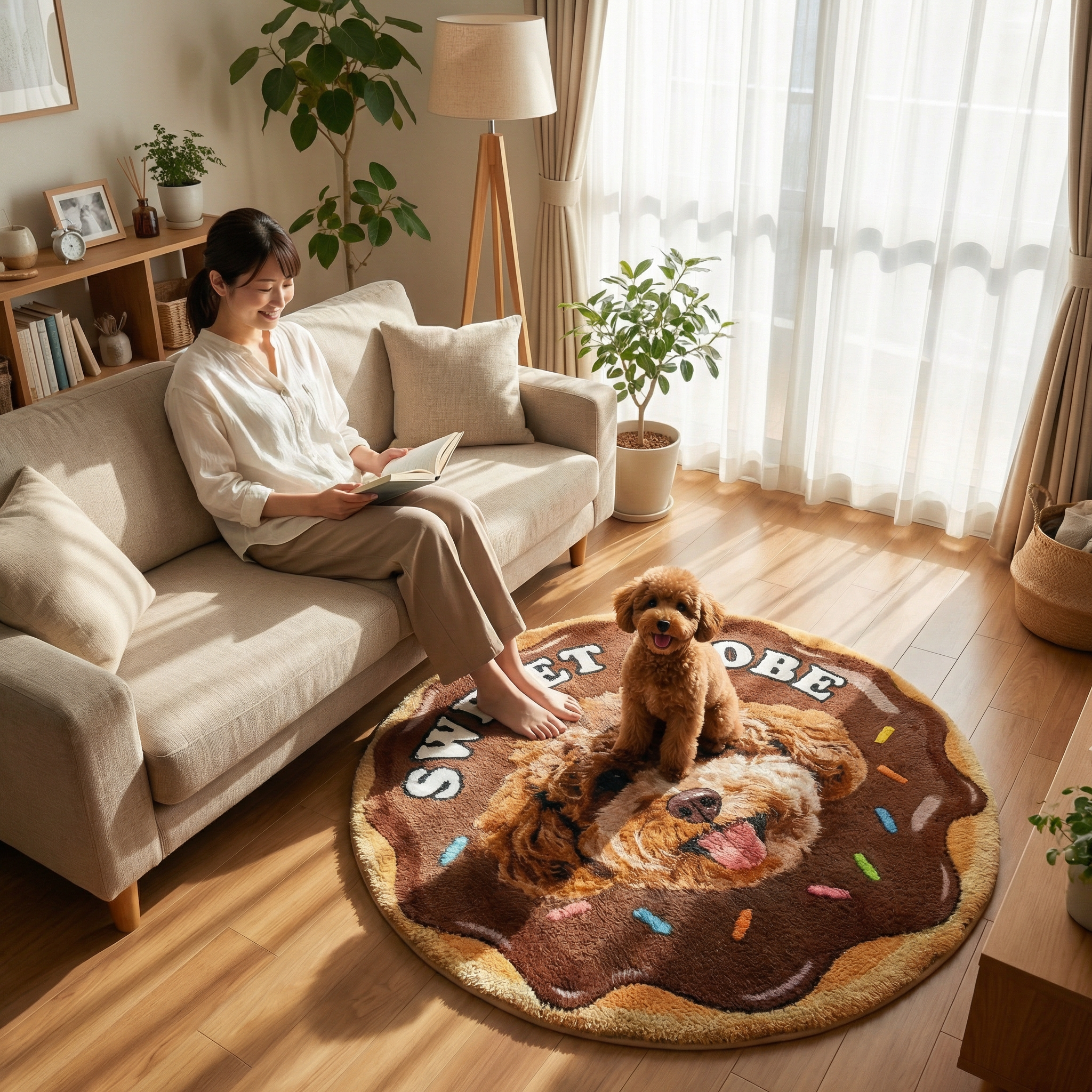 カスタムフワモコ部  ラグマット 円形  【1頭デザイン】26116-2