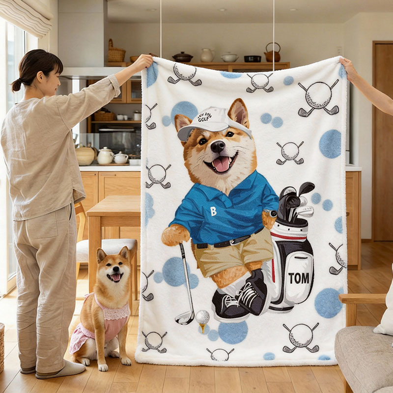 カスタムフワモコ部 毛布 ブランケット スワンネル3wayひざ掛け 【1頭デザイン】 1027-6