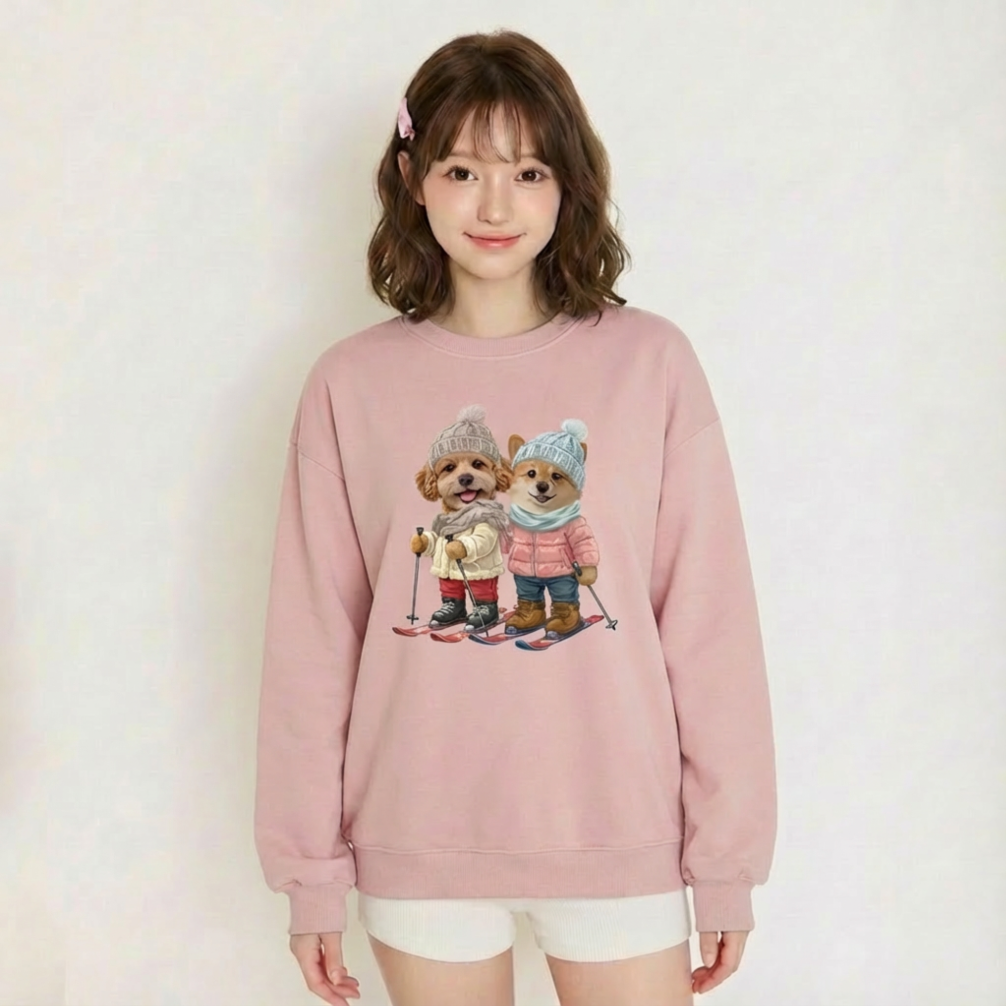カスタムフワモコ部 　トレーナー   Girls skiing    2頭デザイン251218-9