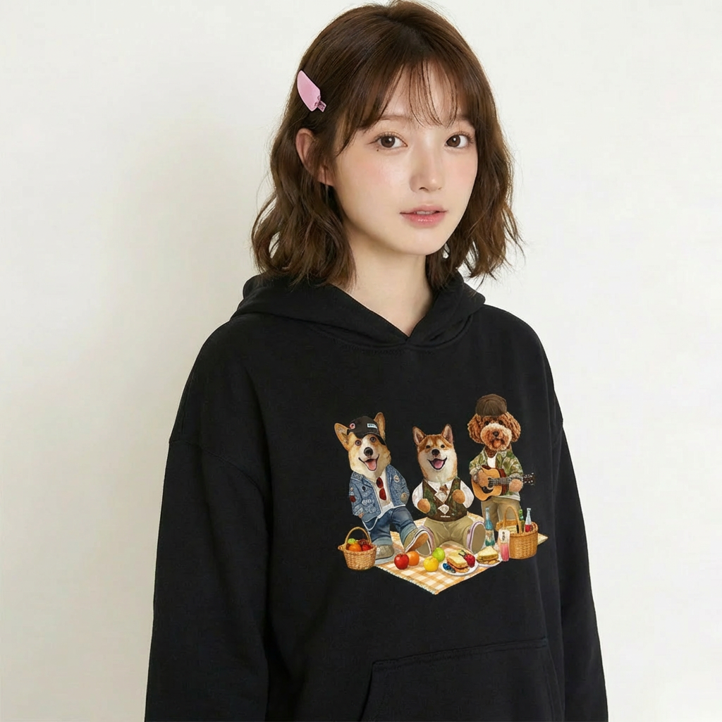 カスタムフワモコ部  パーカー  ピクニック 3頭デザイン26123-5