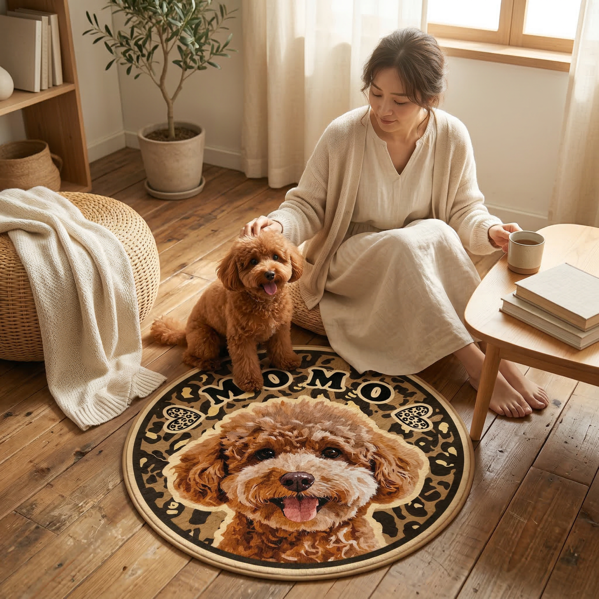 カスタムフワモコ部  ラグマット 円形  【1頭デザイン】260318-4