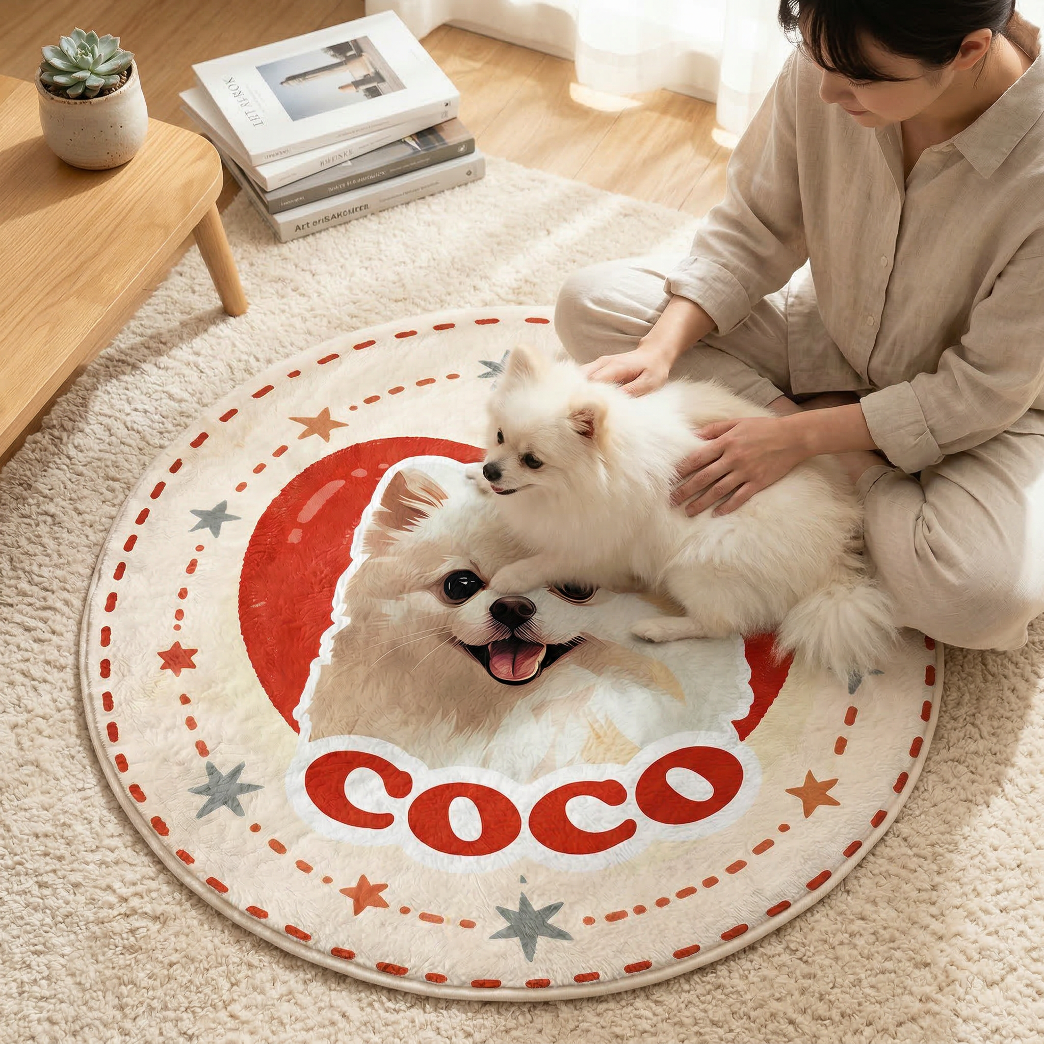 カスタムフワモコ部  ラグマット 円形  【1頭デザイン】260318-3