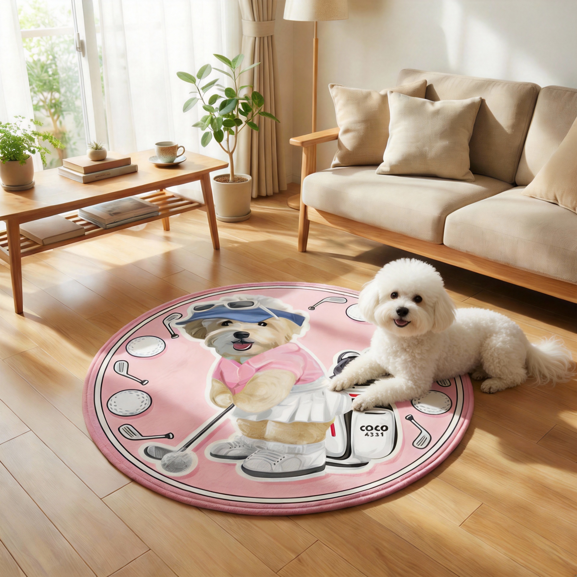 カスタムフワモコ部  ラグマット 円形  【1頭デザイン】26129-6