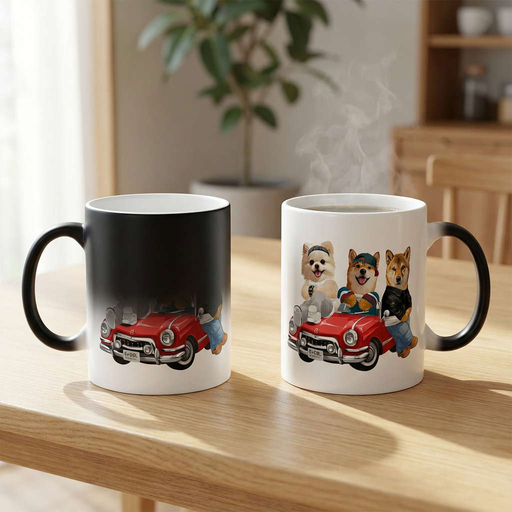 カスタムフワモコ部 　色が変わるマグカップ   【3頭デザイン】260205-11