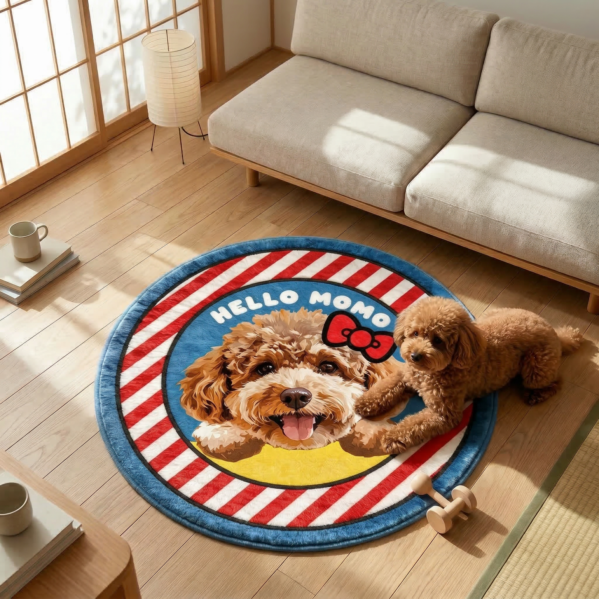 カスタムフワモコ部  ラグマット 円形  【1頭デザイン】260318-9