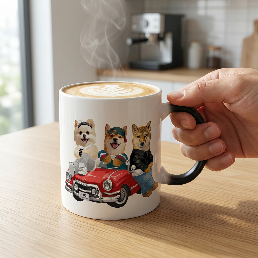 カスタムフワモコ部 　色が変わるマグカップ   【3頭デザイン】260205-11