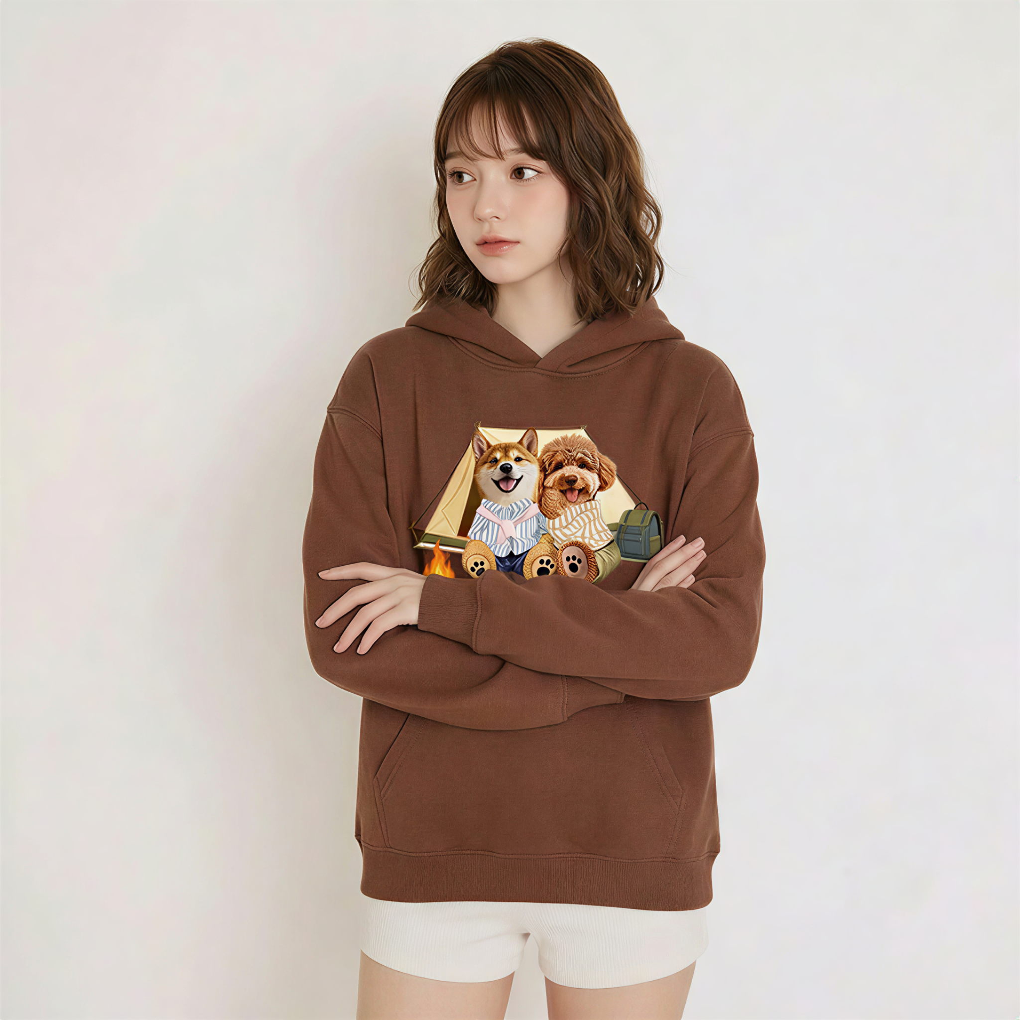 カスタムフワモコ部 　パーカー  キャンプ  2頭デザイン 26121-4