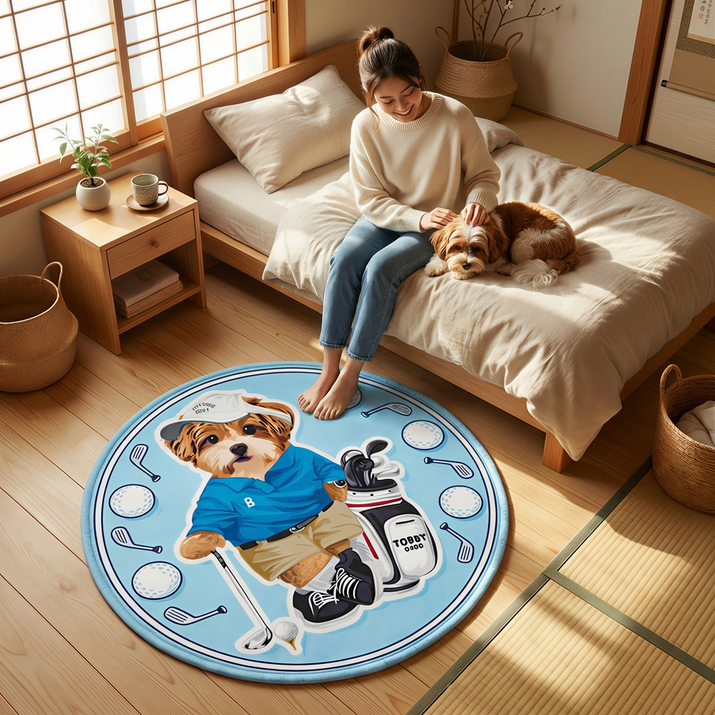 カスタムフワモコ部  ラグマット 円形  【1頭デザイン】26129-6