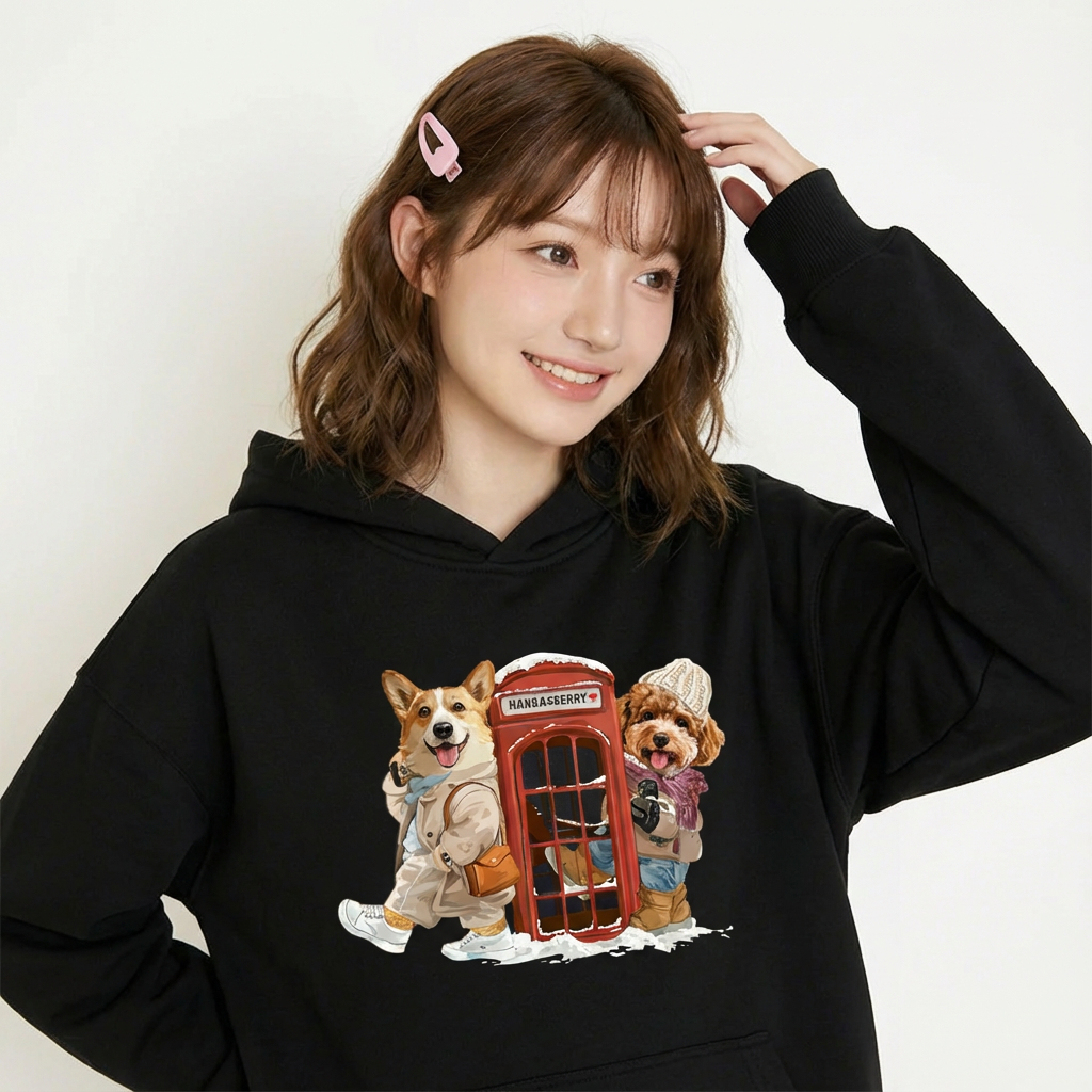 カスタムフワモコ部 　パーカー  雪日電話ボックスデート  2頭デザイン 251223-7