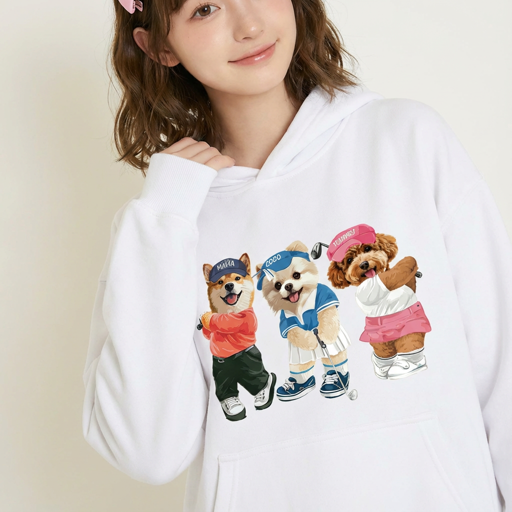 カスタムフワモコ部 　パーカー   ゴルフスクワッド 3頭デザイン 251222-5