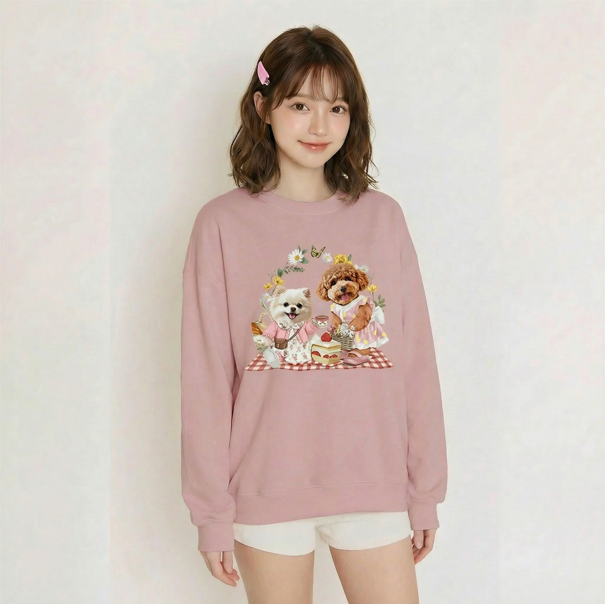 カスタムフワモコ部 　トレーナー ピクニック 2頭デザイン26115-7