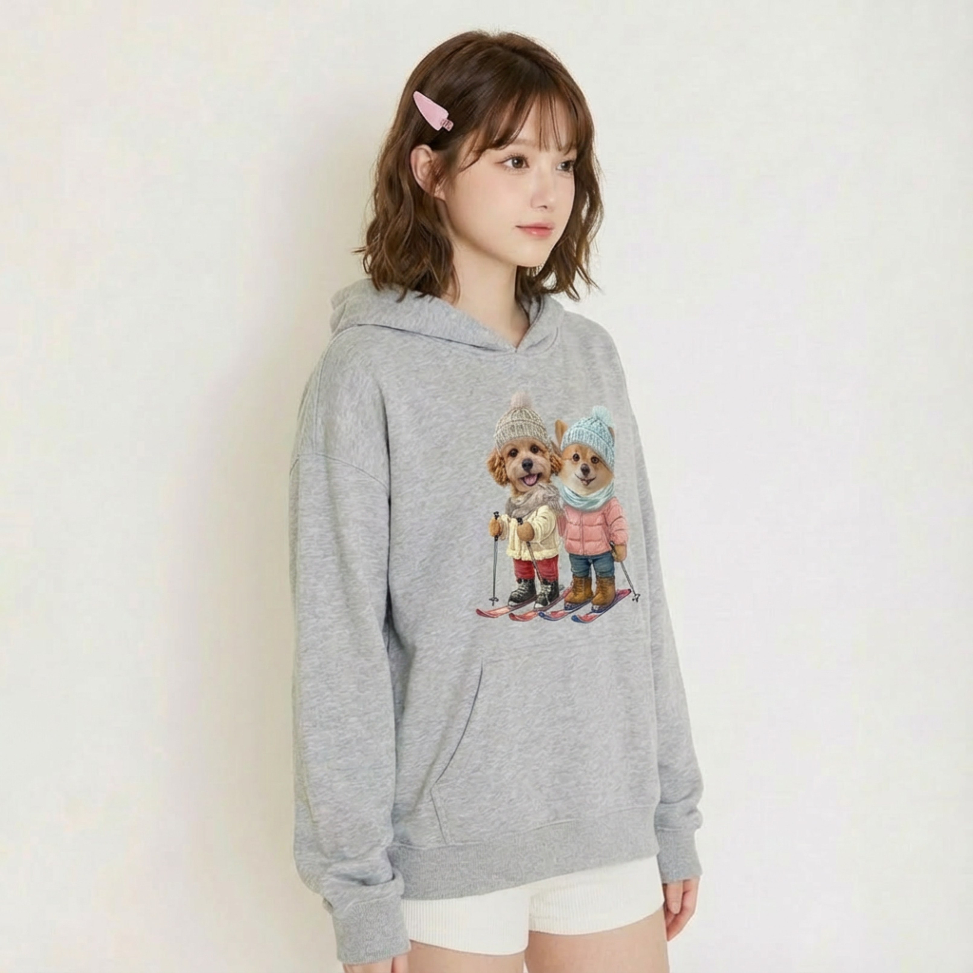 カスタムフワモコ部 　パーカー  Girls skiing  2頭デザイン 251216-3