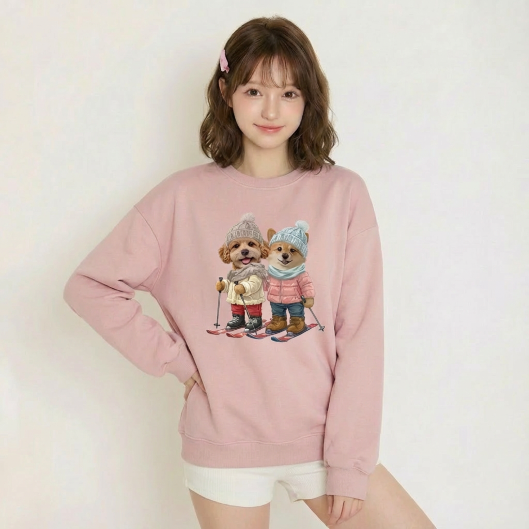 カスタムフワモコ部 　トレーナー   Girls skiing    2頭デザイン251218-9