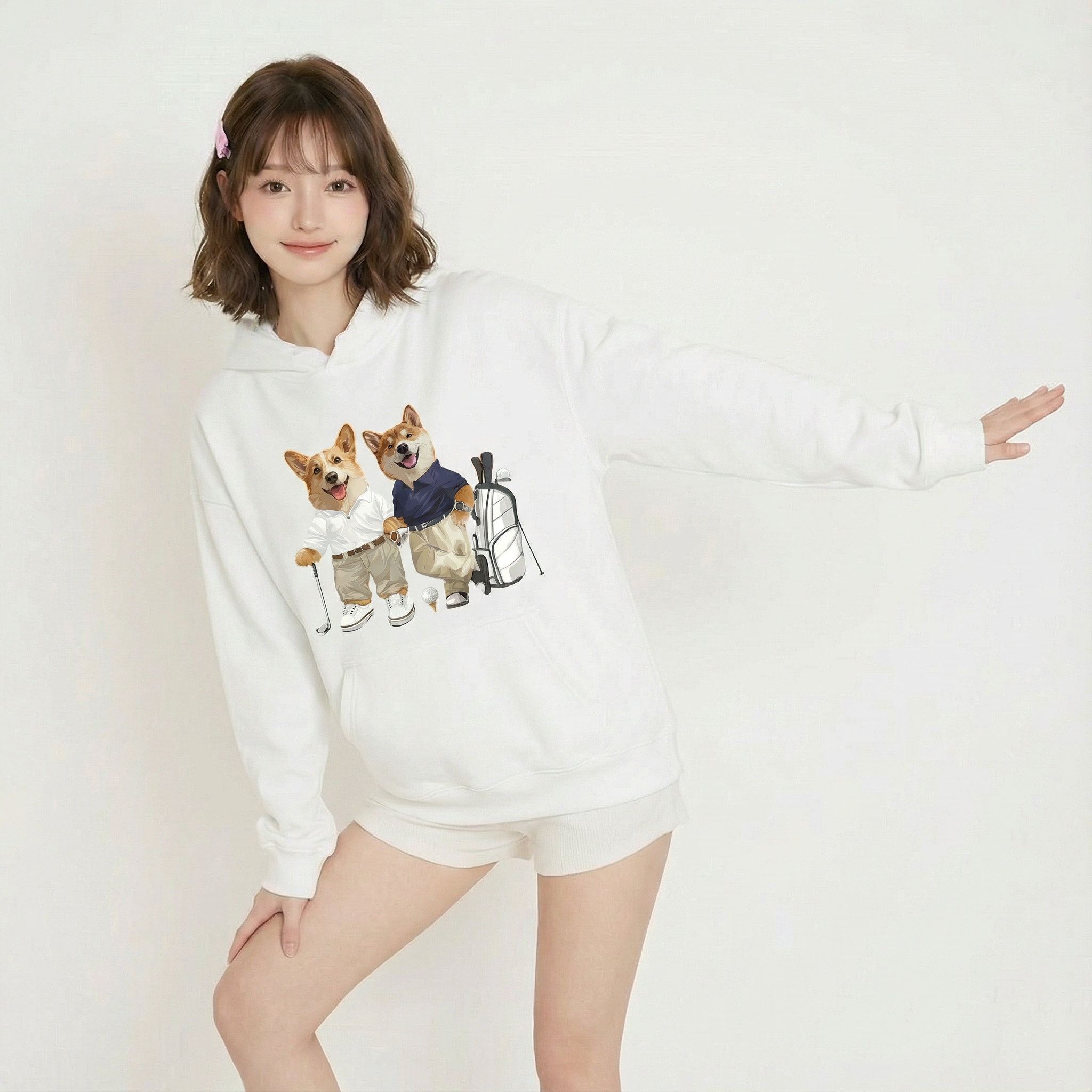 カスタムフワモコ部 　パーカー   ゴルフ紳士  3頭デザイン 251223-2