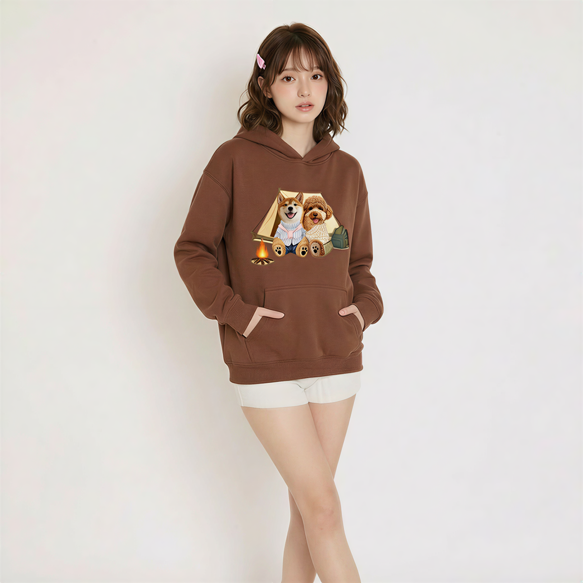 カスタムフワモコ部 　パーカー  キャンプ  2頭デザイン 26121-4