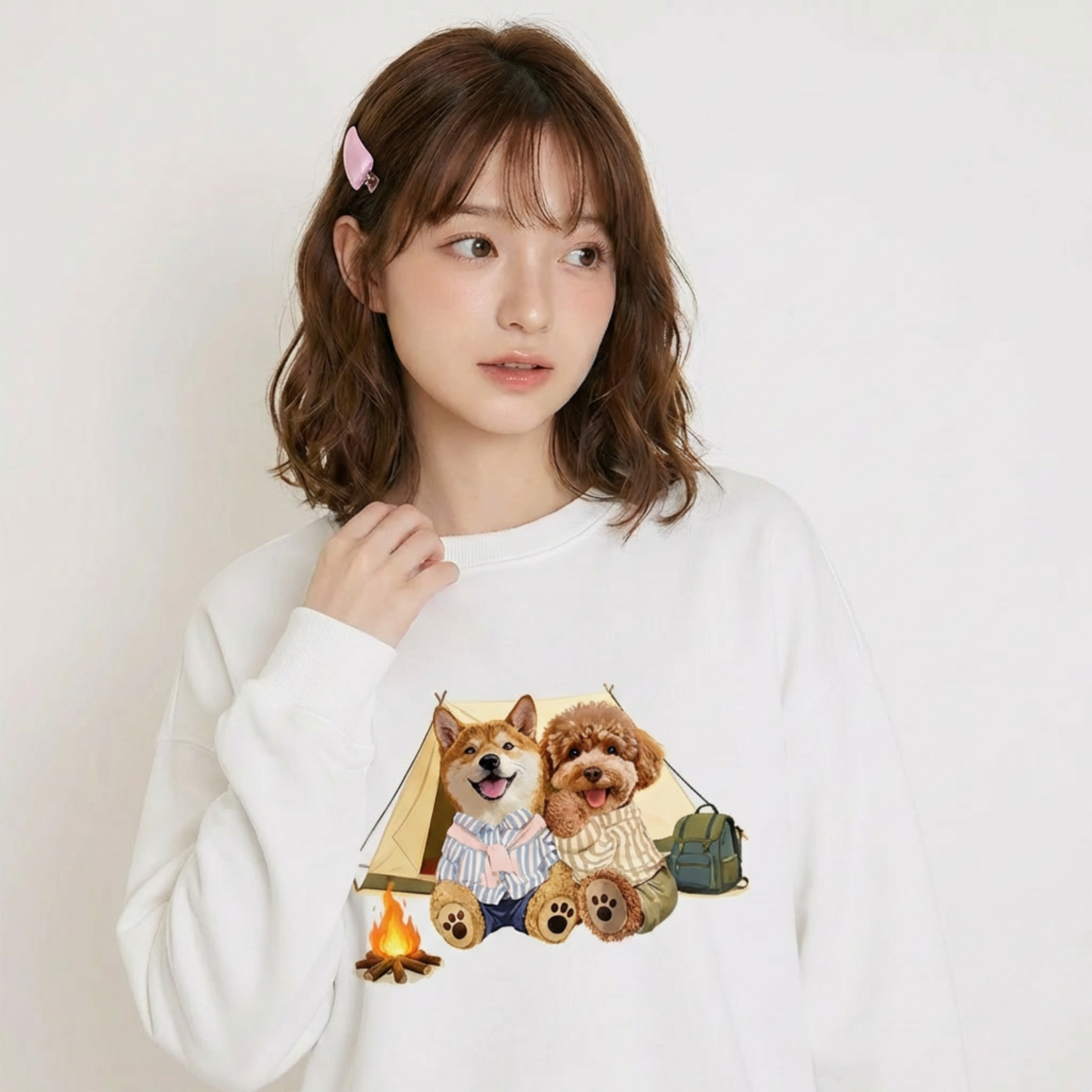 カスタムフワモコ部  トレーナー  キャンプ 2頭デザイン26121-3