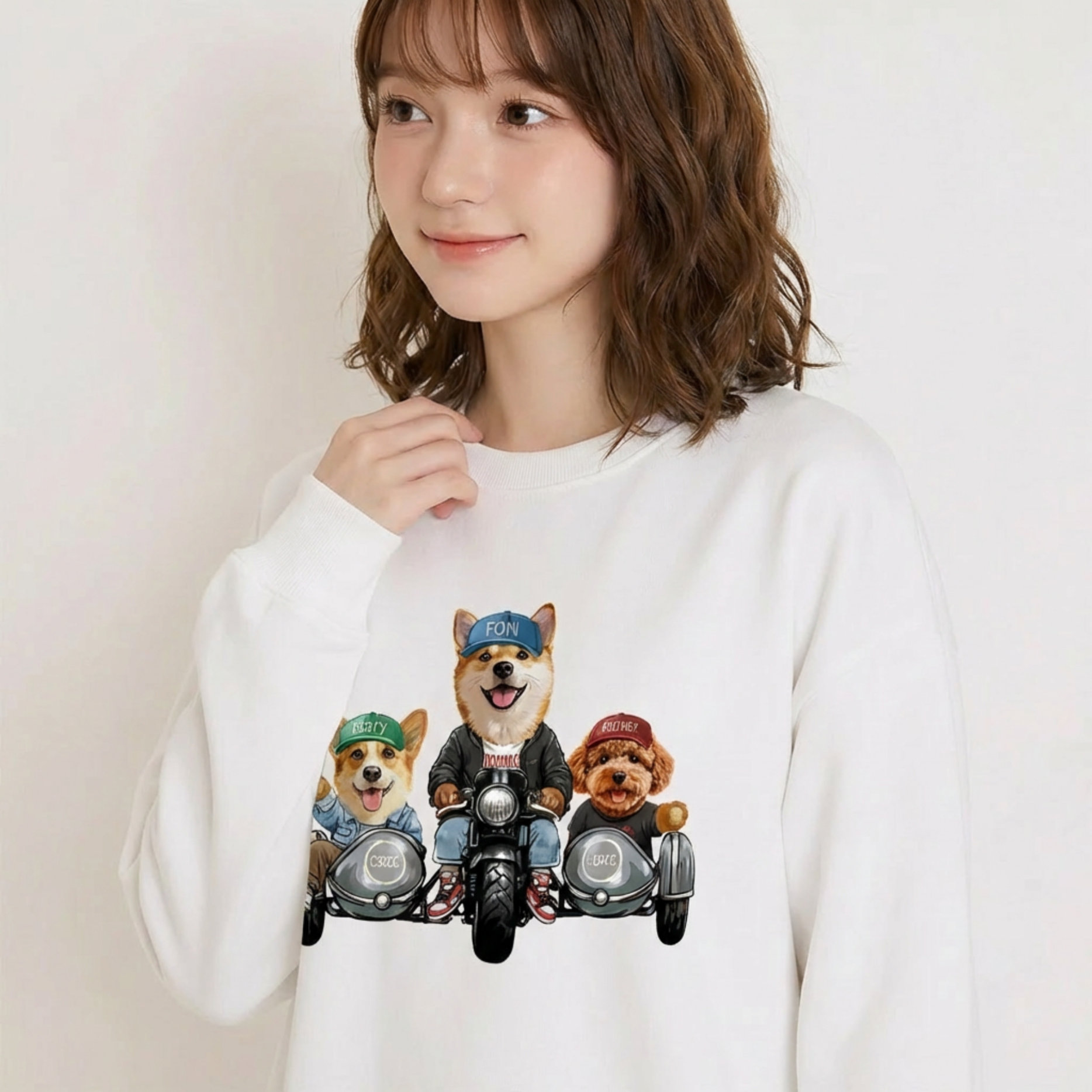 カスタムフワモコ部  トレーナー  カップルバイク編 3頭デザイン26121-12