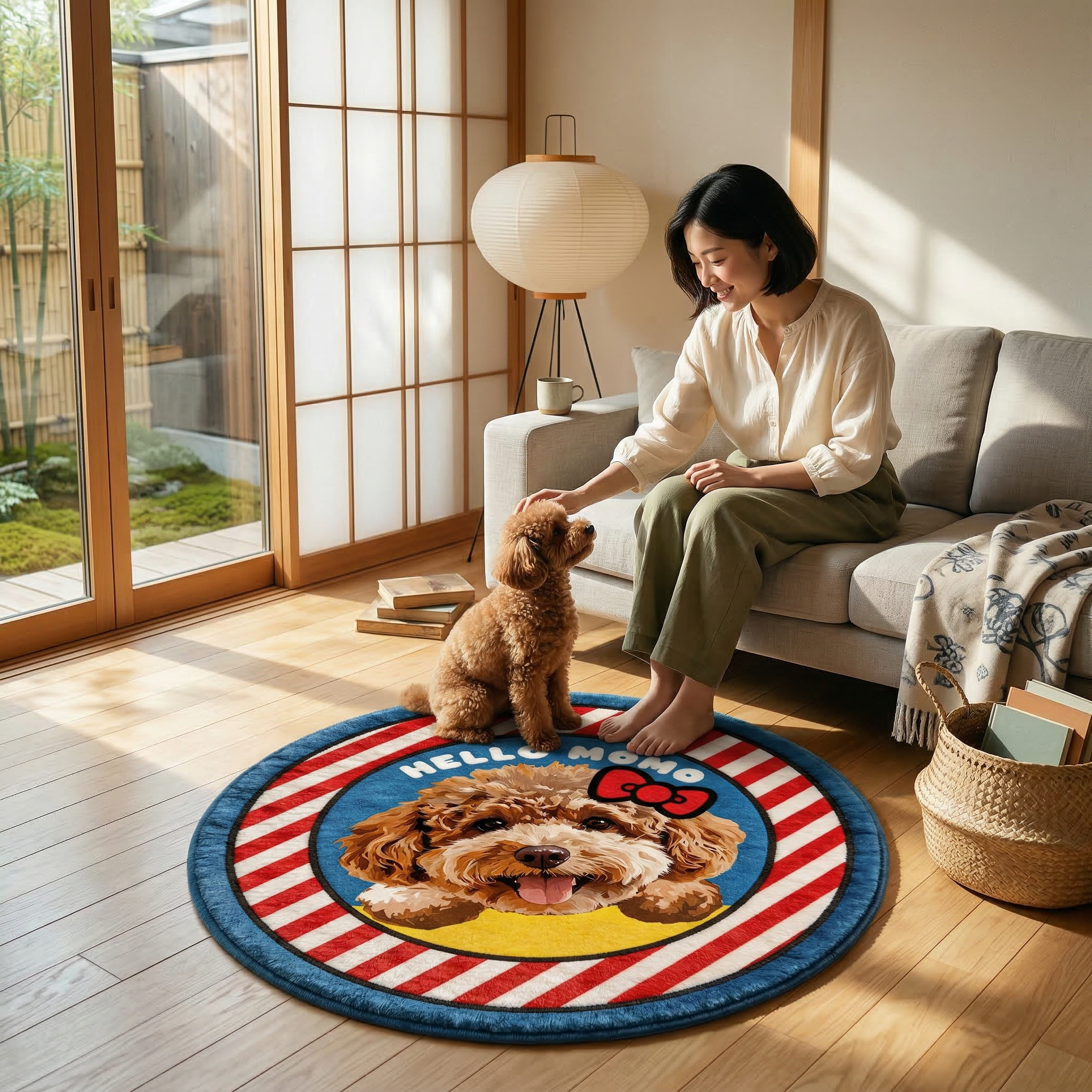 カスタムフワモコ部  ラグマット 円形  【1頭デザイン】260318-9