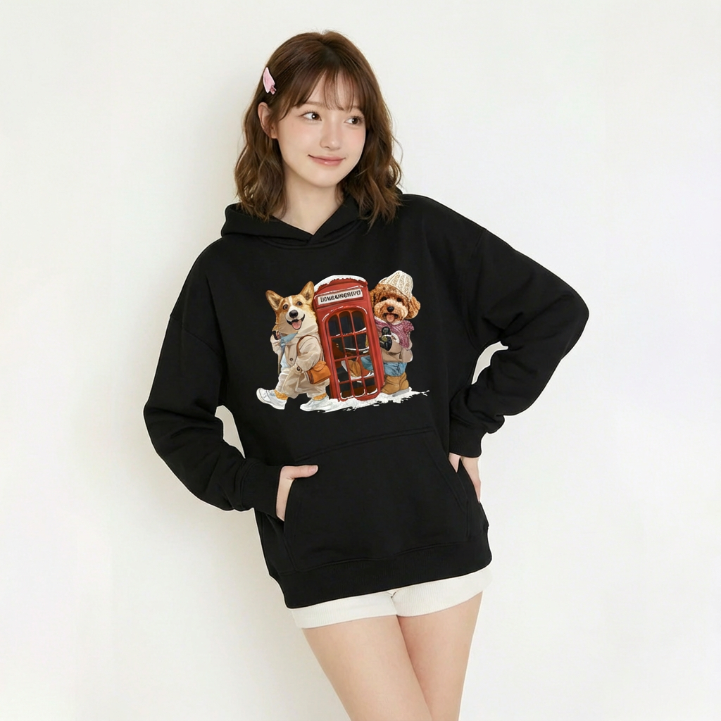 カスタムフワモコ部 　パーカー  雪日電話ボックスデート  2頭デザイン 251223-7
