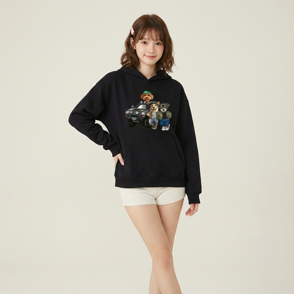 カスタムフワモコ部 　パーカー   オフロード冒険  3頭デザイン 251222-3