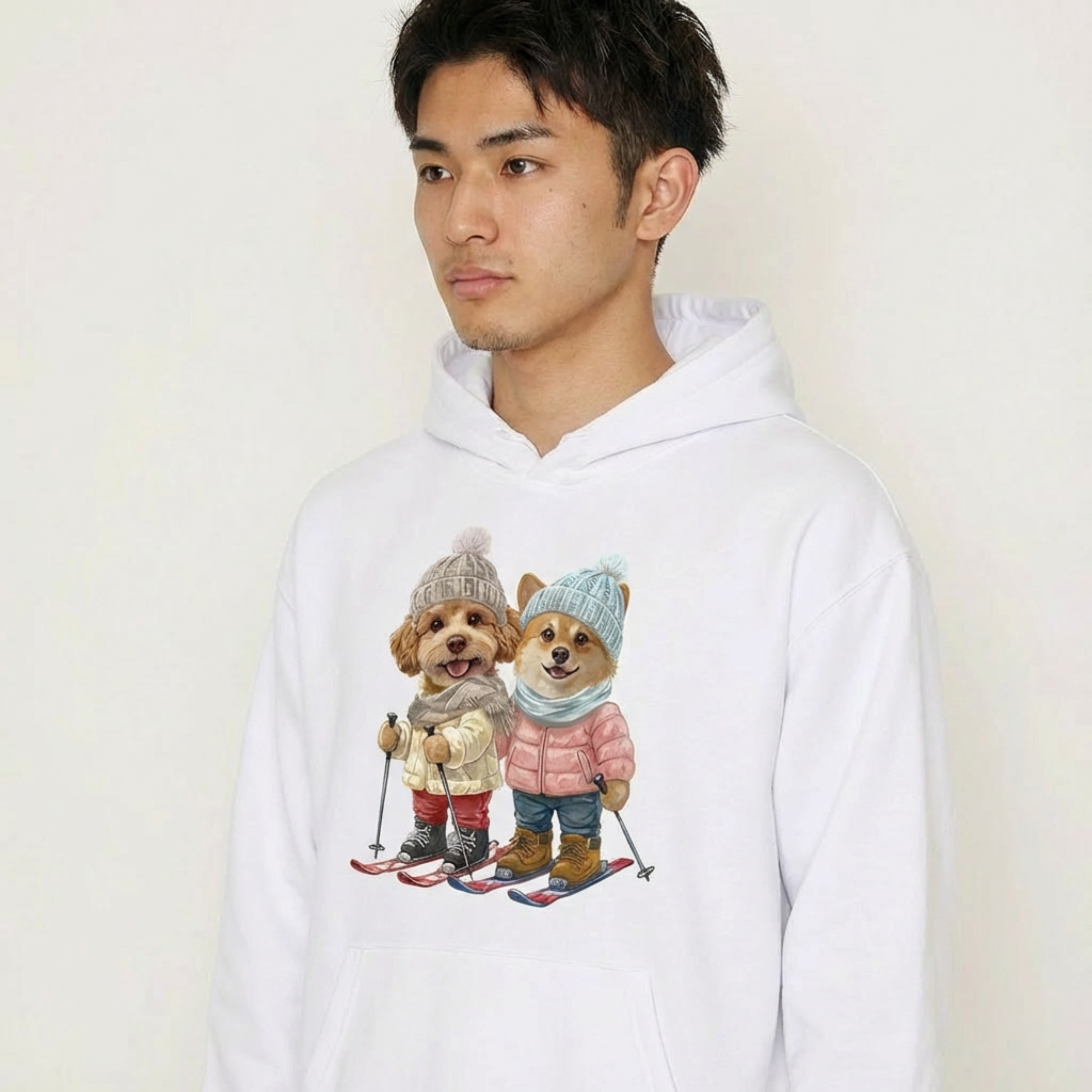 カスタムフワモコ部 　パーカー  Girls skiing  2頭デザイン 251216-3