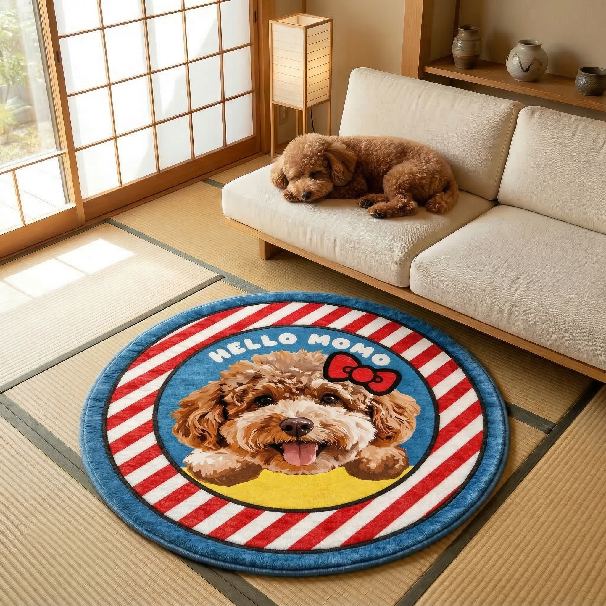 カスタムフワモコ部  ラグマット 円形  【1頭デザイン】260318-9