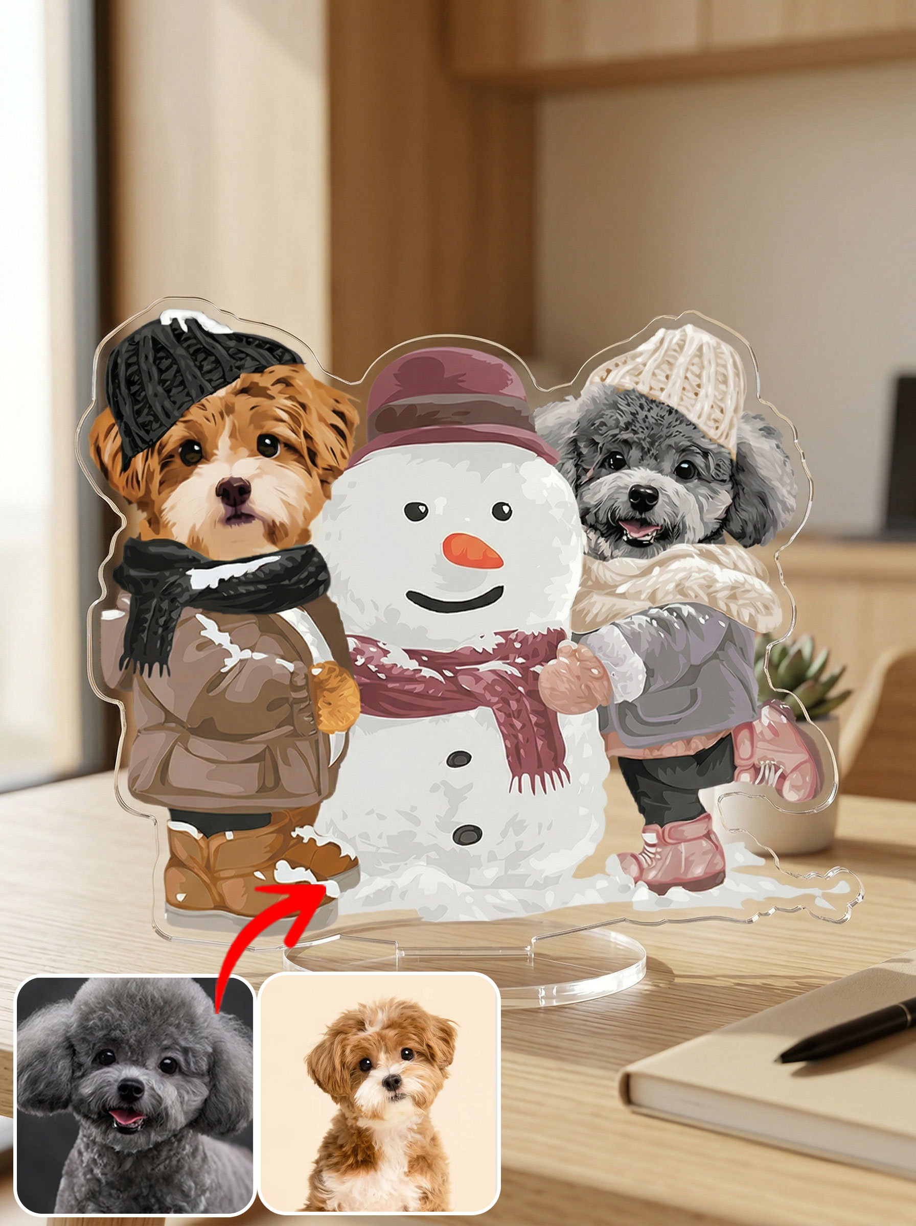 カスタムフワモコ部   アクリルスタンド  雪だるまを作る 【2頭デザイン】260306-1