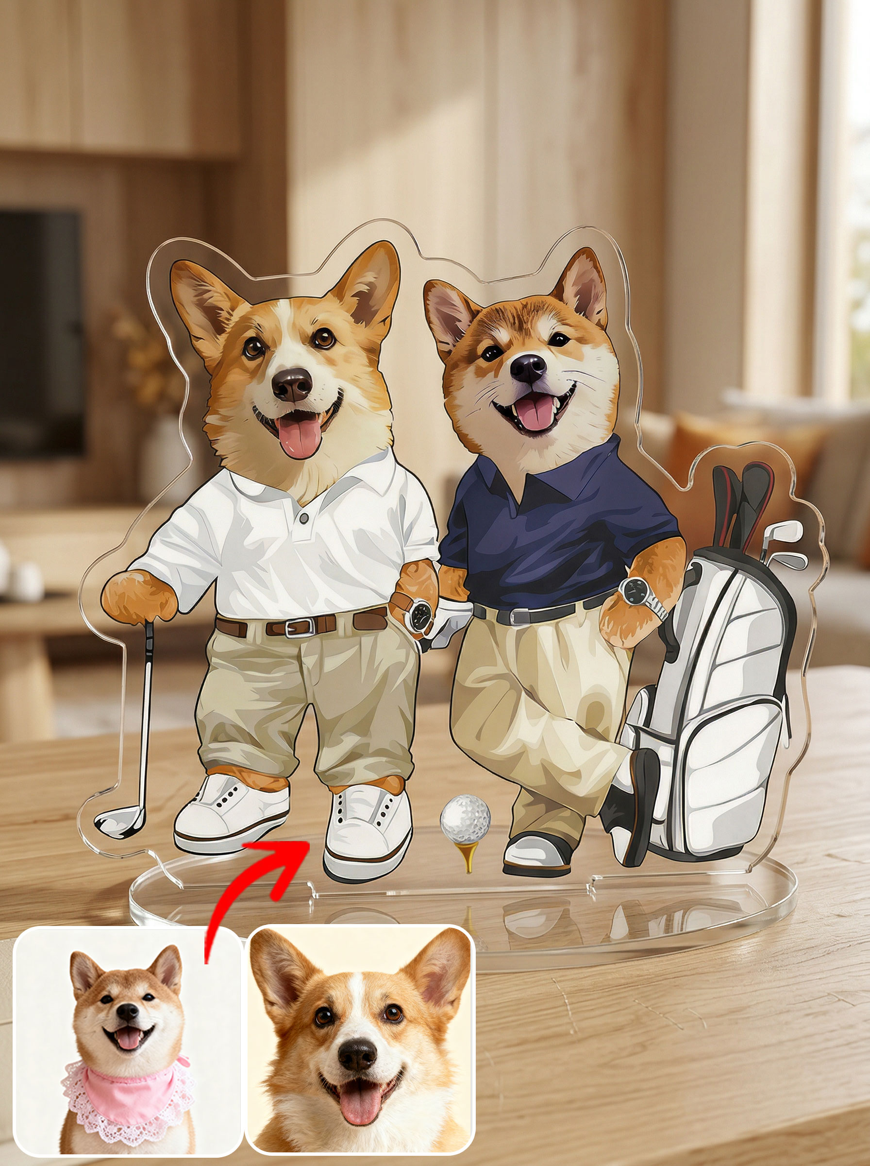 カスタムフワモコ部   アクリルスタンド   ゴルフ紳士 【2頭デザイン】260306-3