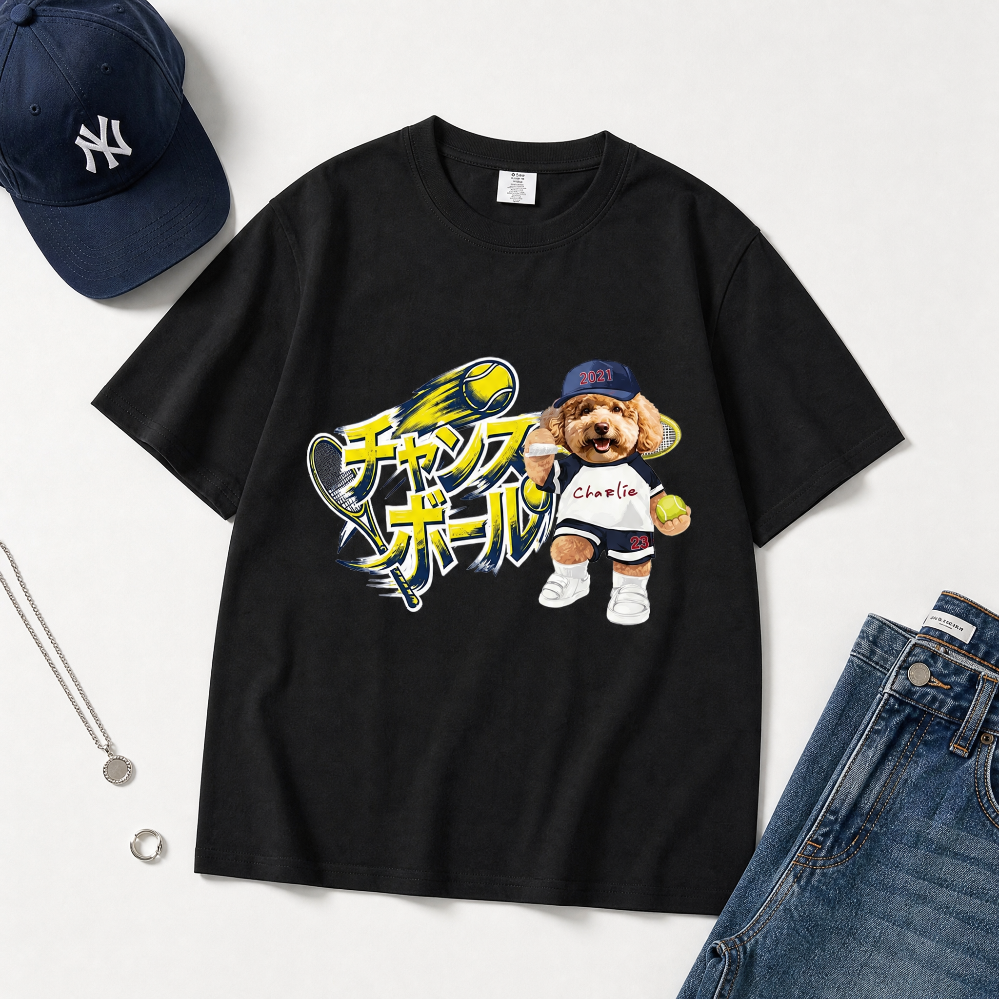 カスタムフワモコ部 テニス プレミアムTシャツ  1頭デザイン 260520-4