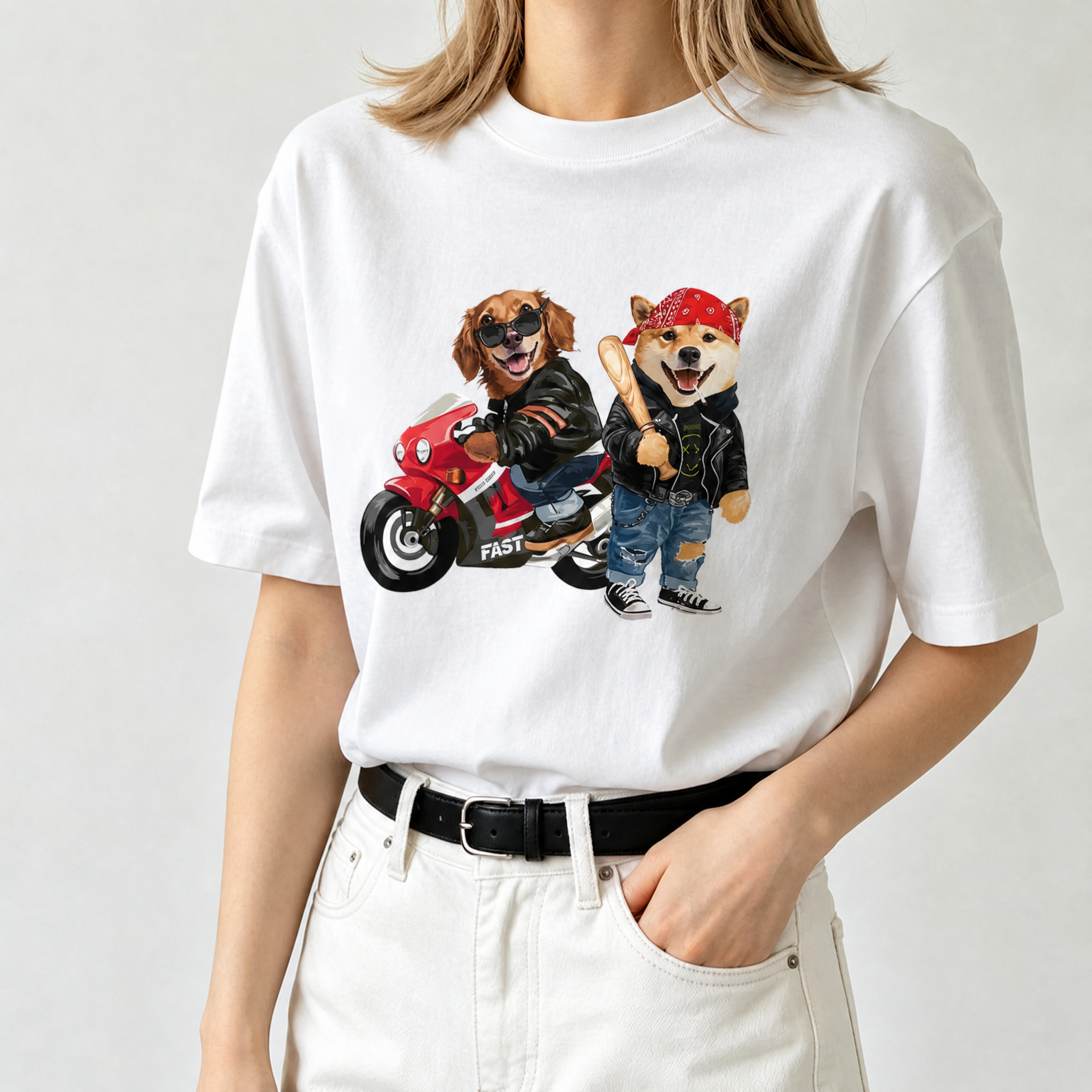 カスタムフワモコ部 アメリカンライダー プレミアムTシャツ  2頭デザイン 260520-6