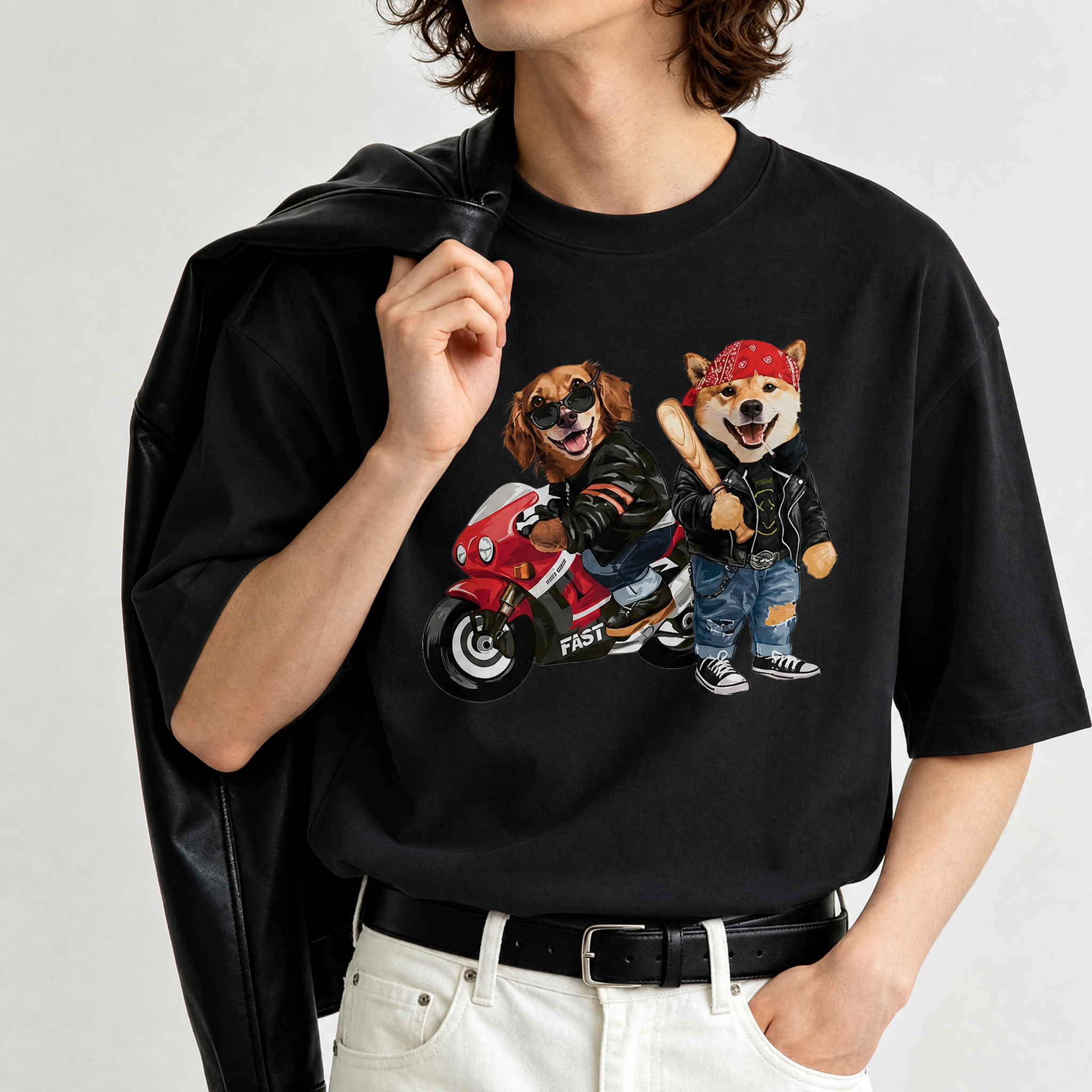 カスタムフワモコ部 アメリカンライダー プレミアムTシャツ  2頭デザイン 260520-6
