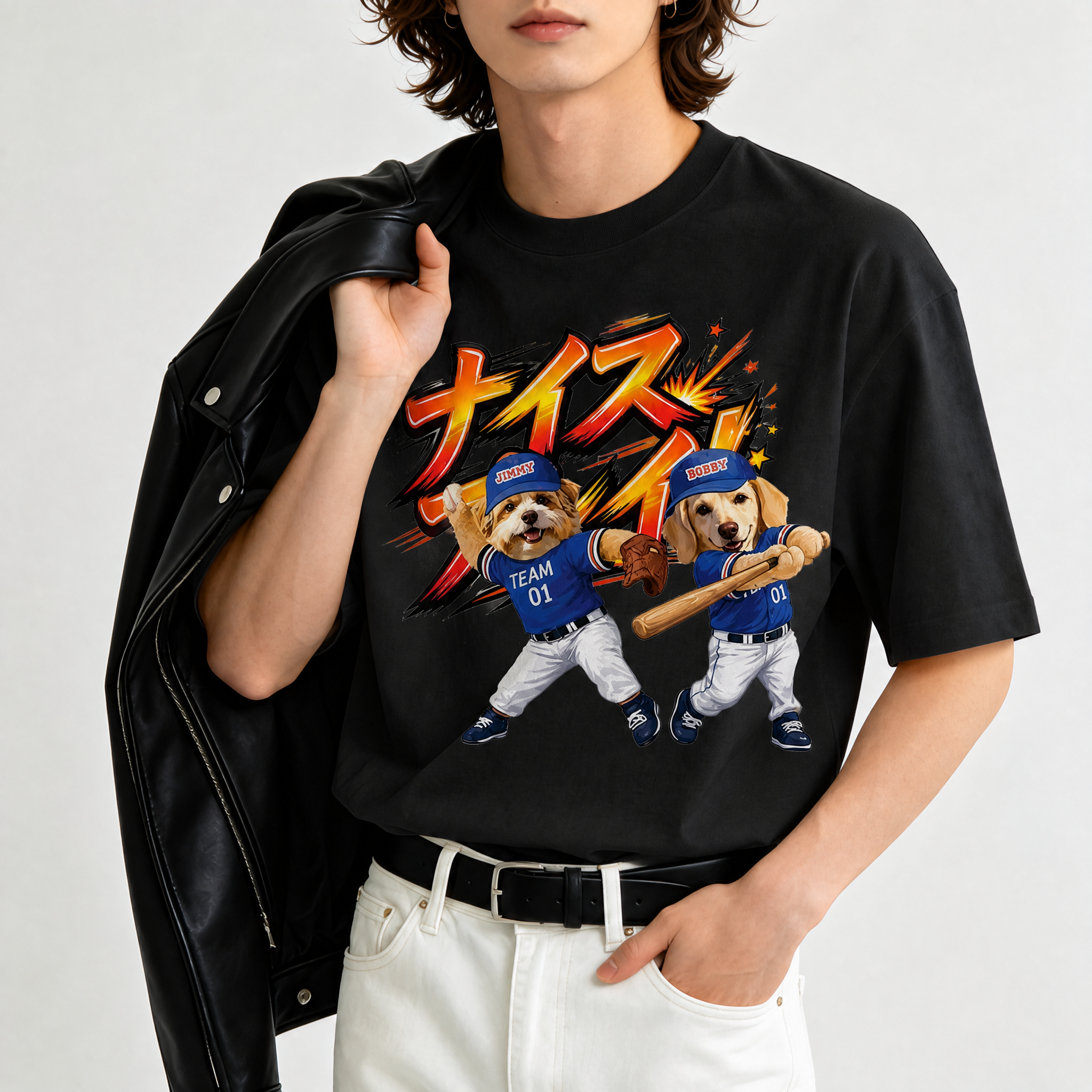 カスタムフワモコ部 野球少年 プレミアムTシャツ  2頭デザイン 260520-7