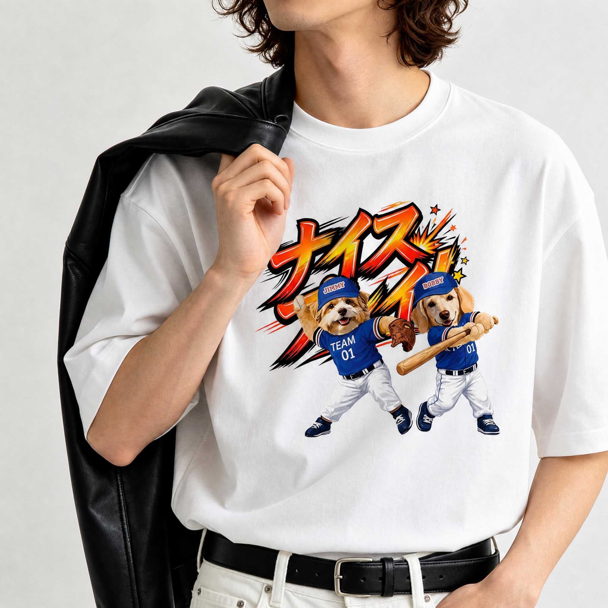 カスタムフワモコ部 野球少年 プレミアムTシャツ  2頭デザイン 260520-7
