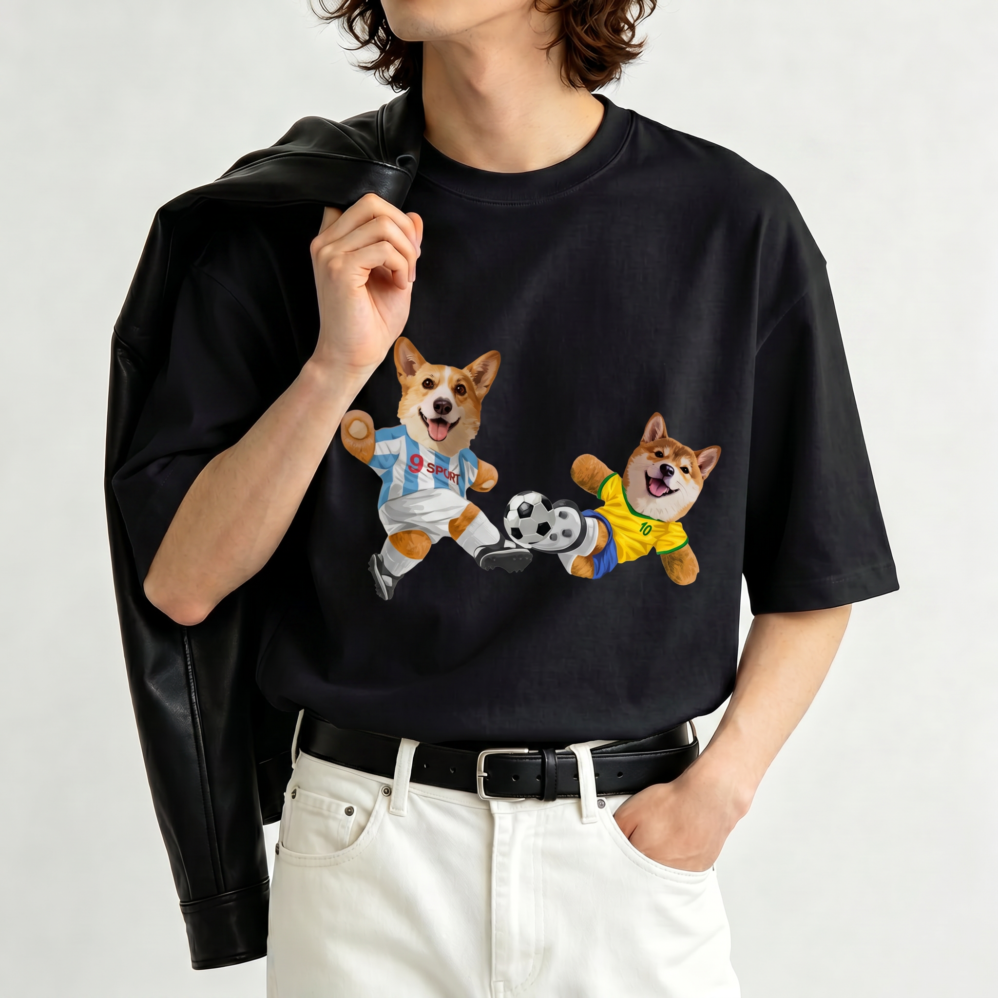カスタムフワモコ部   ワンちゃん W 杯  プレミアムTシャツ  2頭デザイン 260610-1